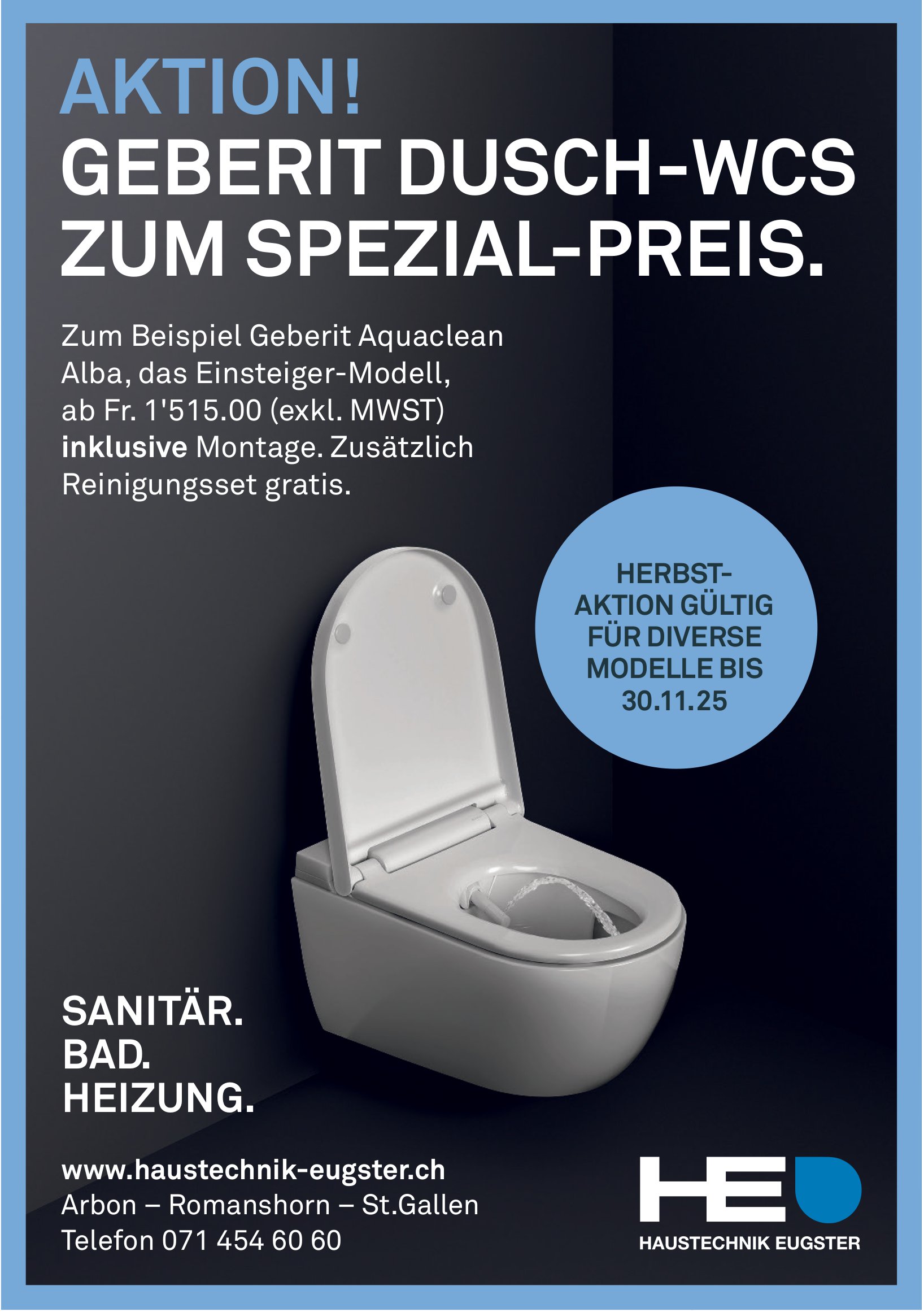 Haustechnik Eugster, Arbon - Aktion! Geberit Dusch-WCs zum spezial-Preis.