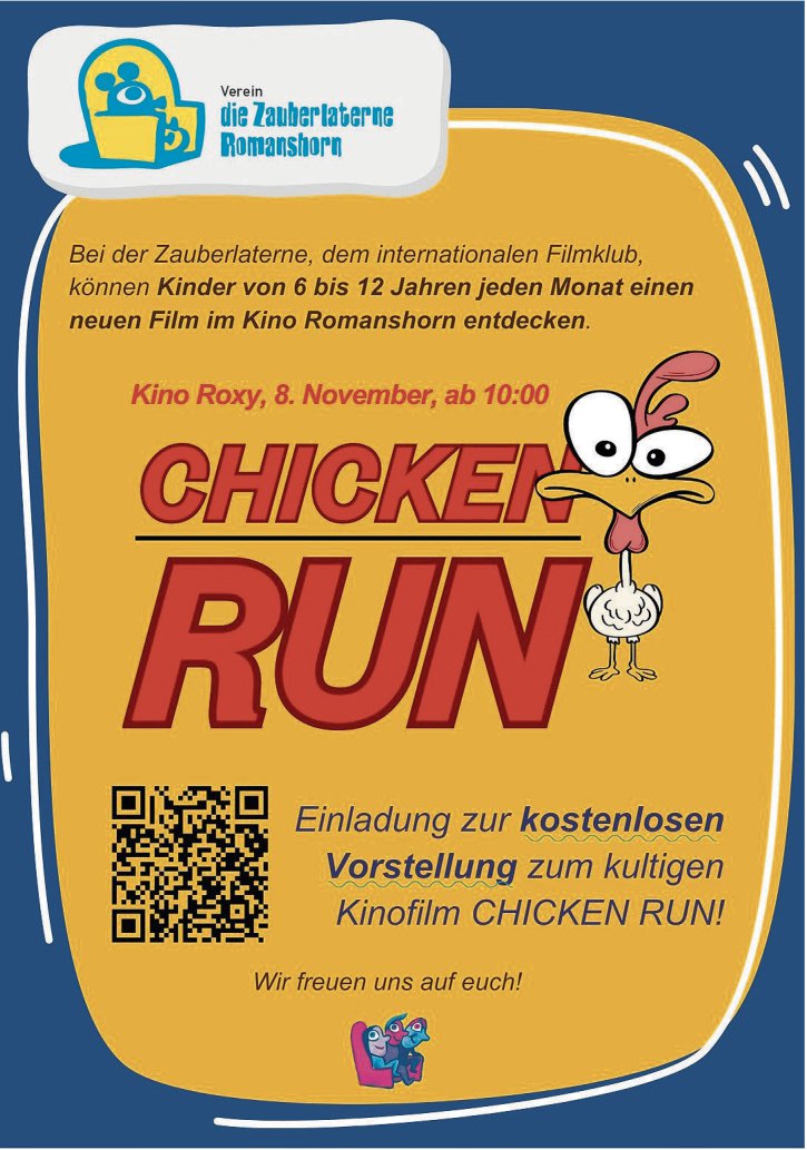 CHICKEN RUN, 8. November, Kino Roxy, Romanshorn