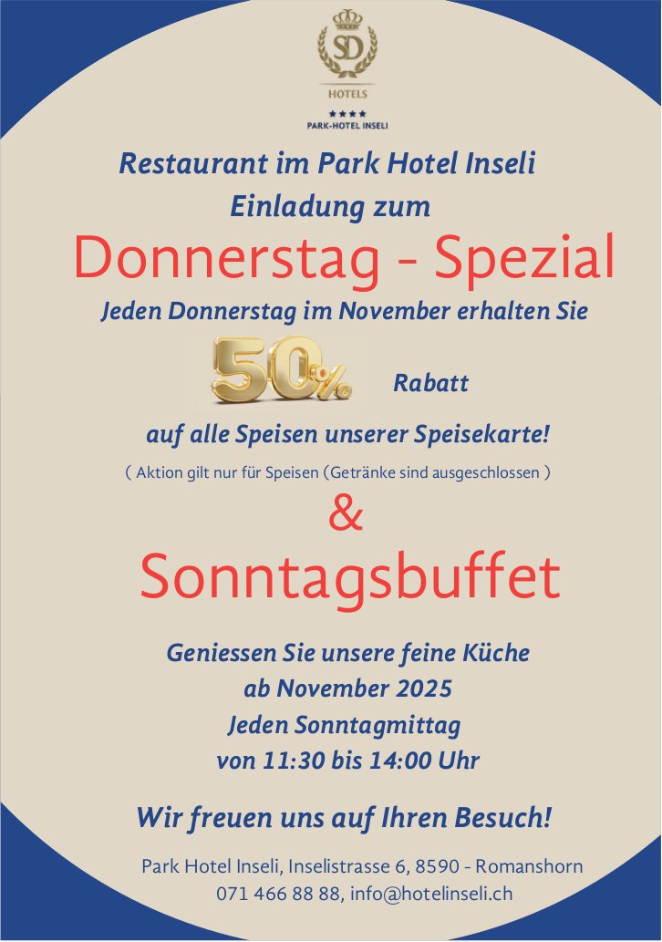 Donnerstag - Spezial & Sonntagsbuffet, November, Park Hotel Inseli, Romanshorn