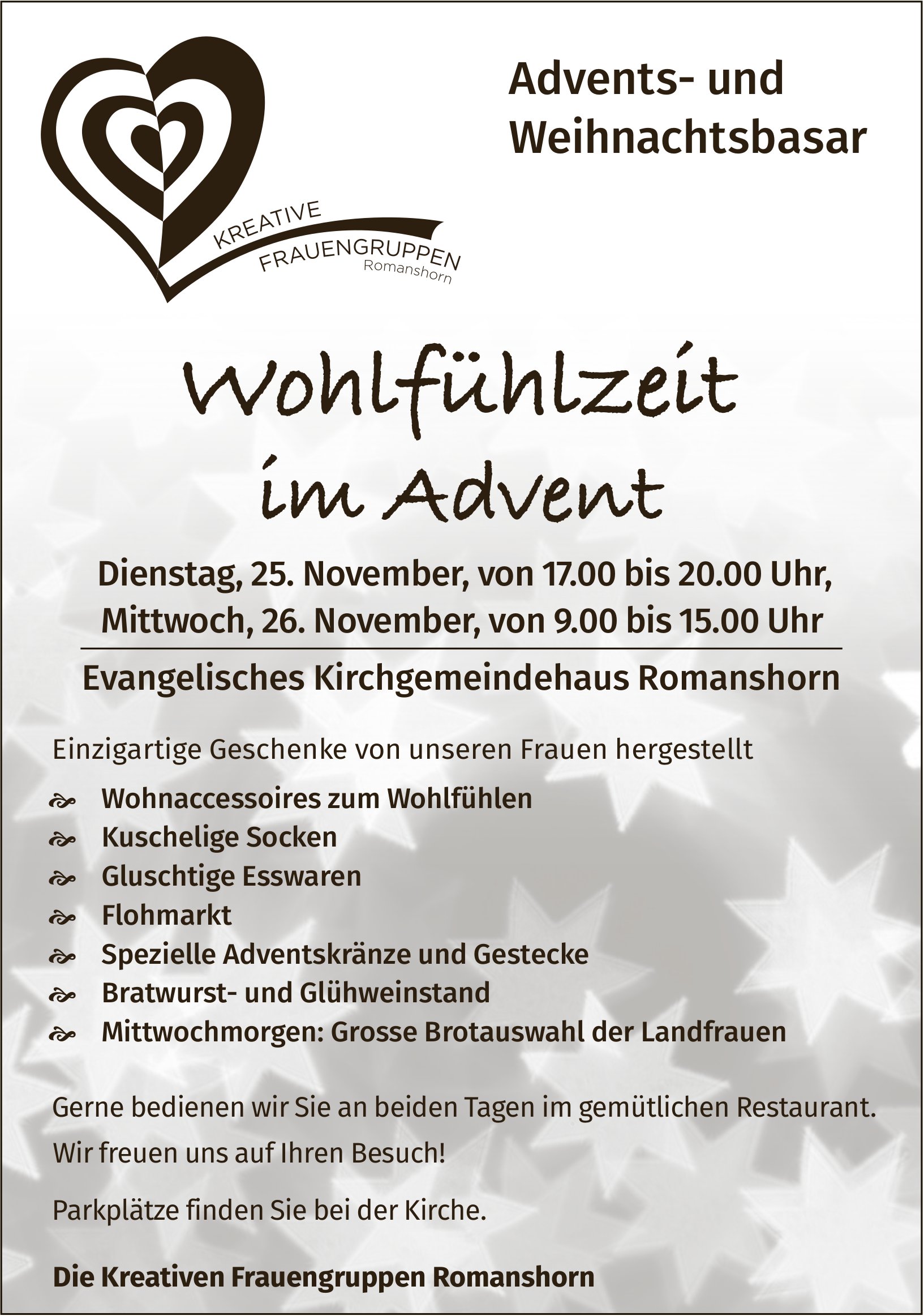 Advents- und Weihnachtsbasar, 25. und 26. November, Evangelisches Kirchgemeindehaus