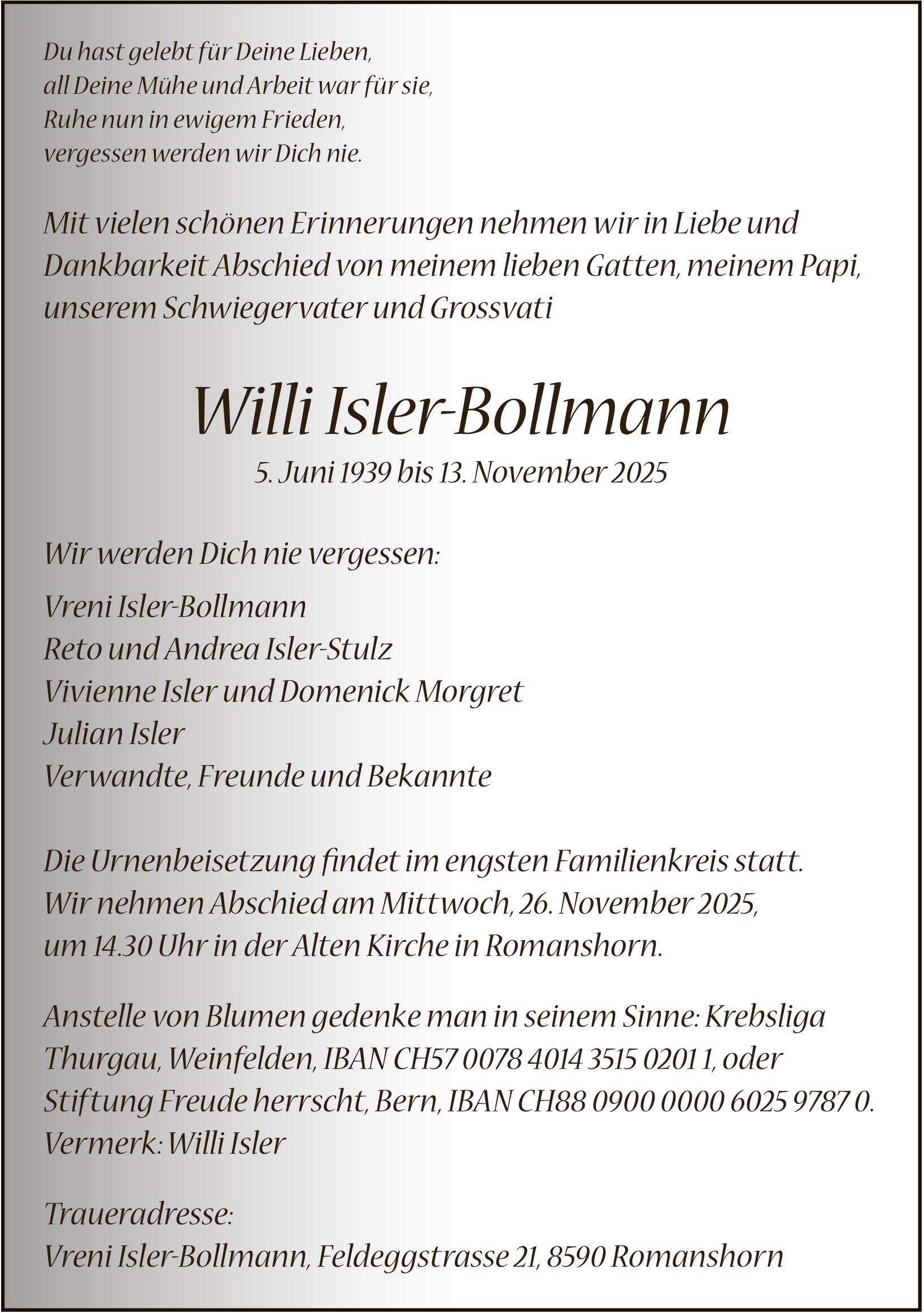 Isler-Bollmann Willi, November 2025 / TA