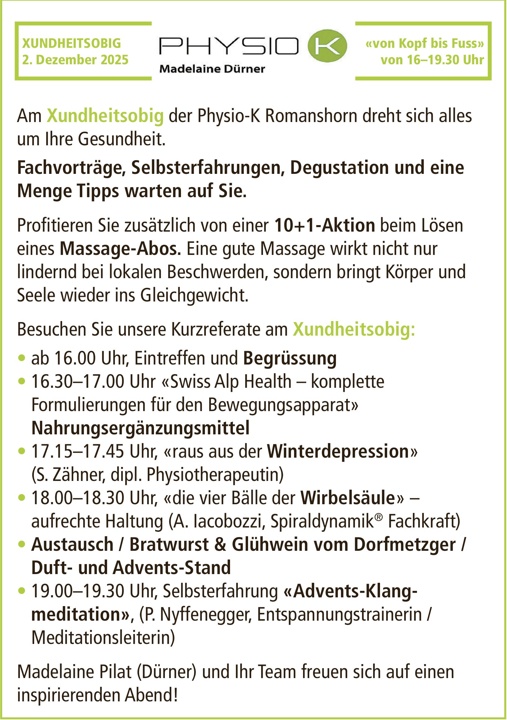 Xundheitsobig, 2. Dezember