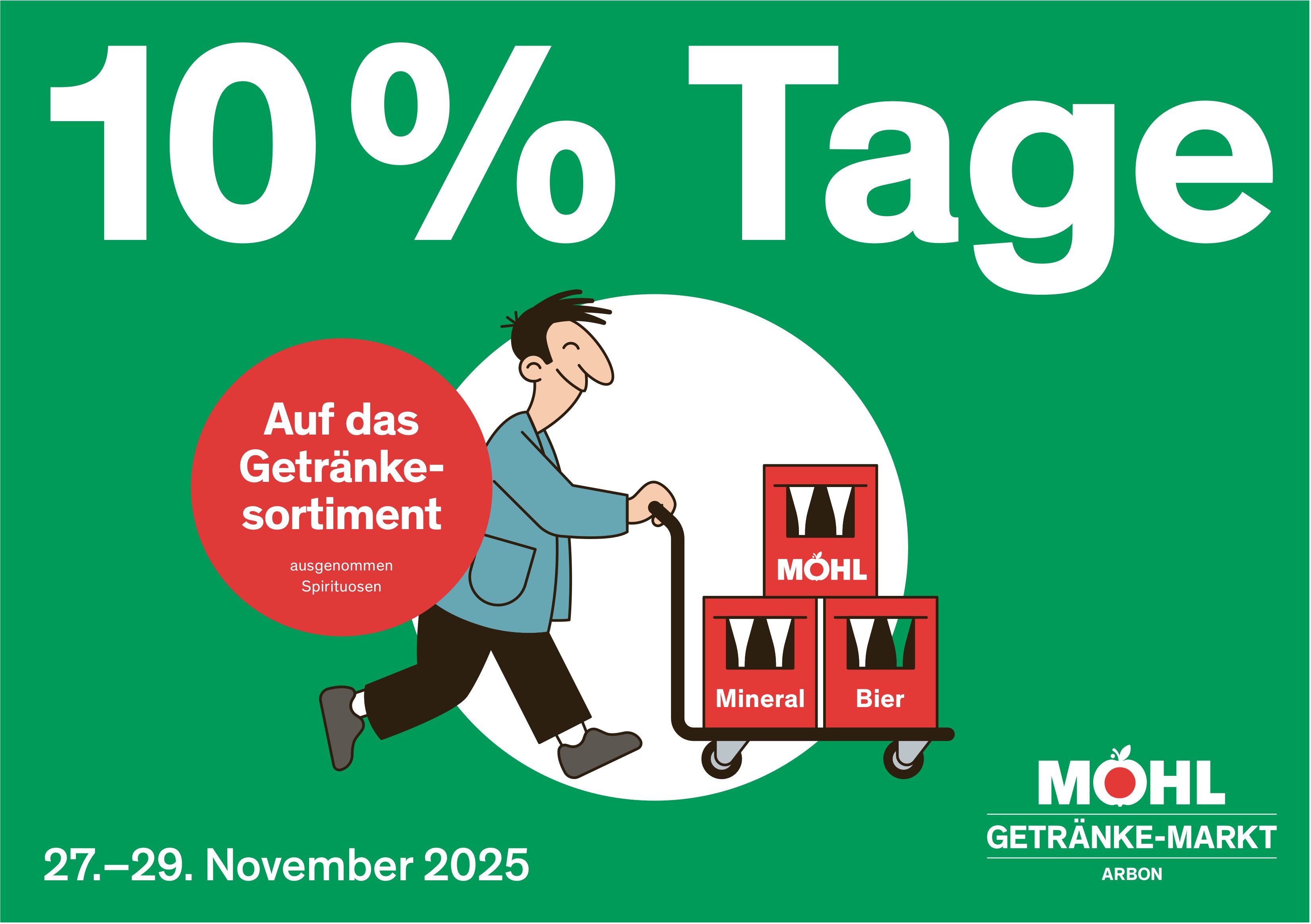 10% Tage auf das Getränkesortiment, 27. - 29. November, Möhl Getränke-Markt