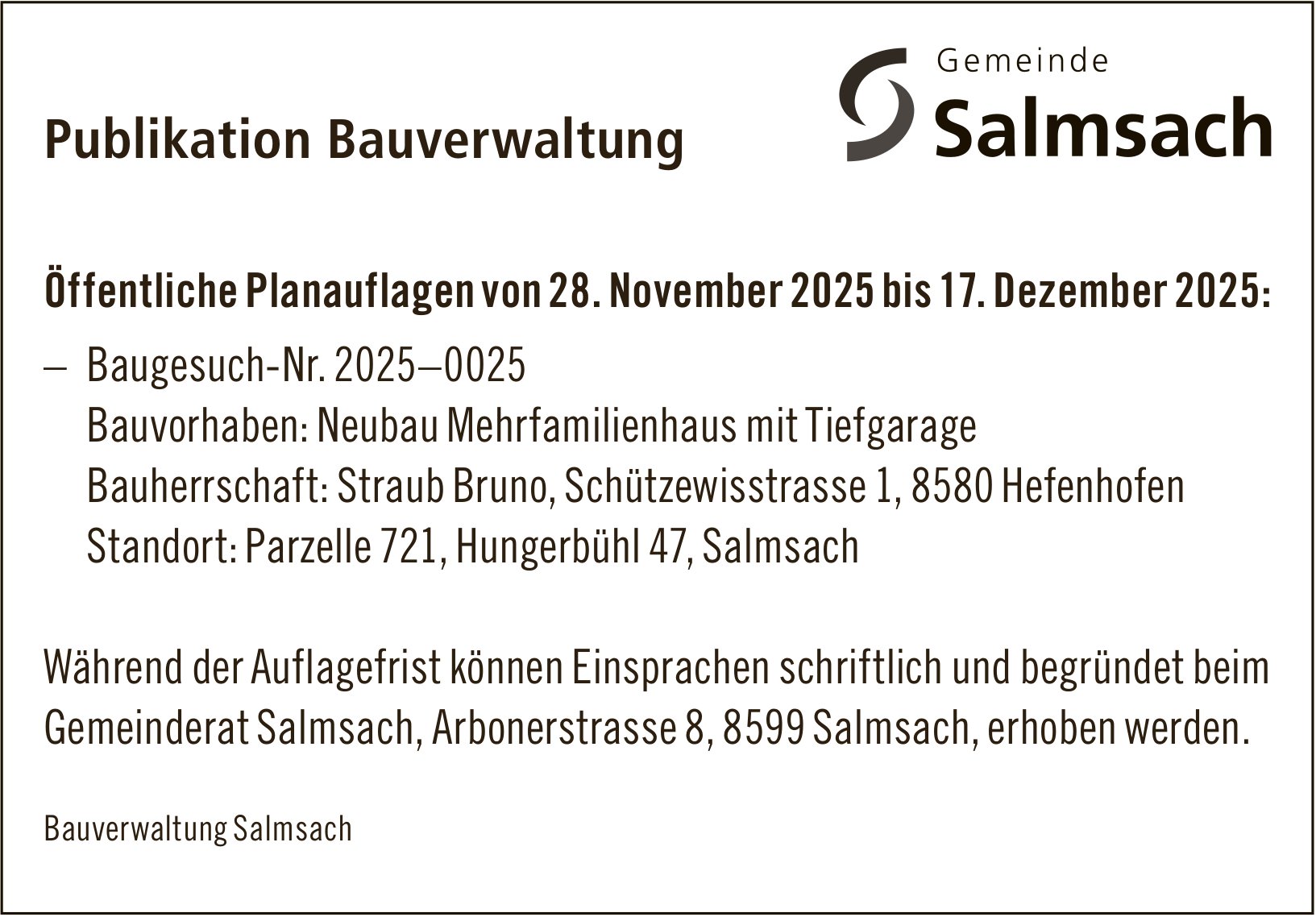 Gemeinde, Gemeinde Salmsach, Publikation Bauverwaltung