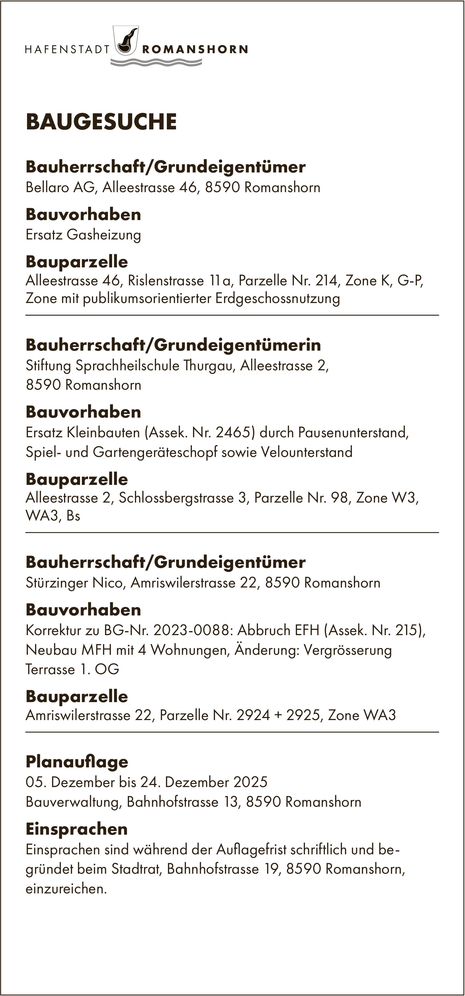 BAUGESUCHE vom 5. bis 24. Dezember 2025, Hafenstadt Romanshorn