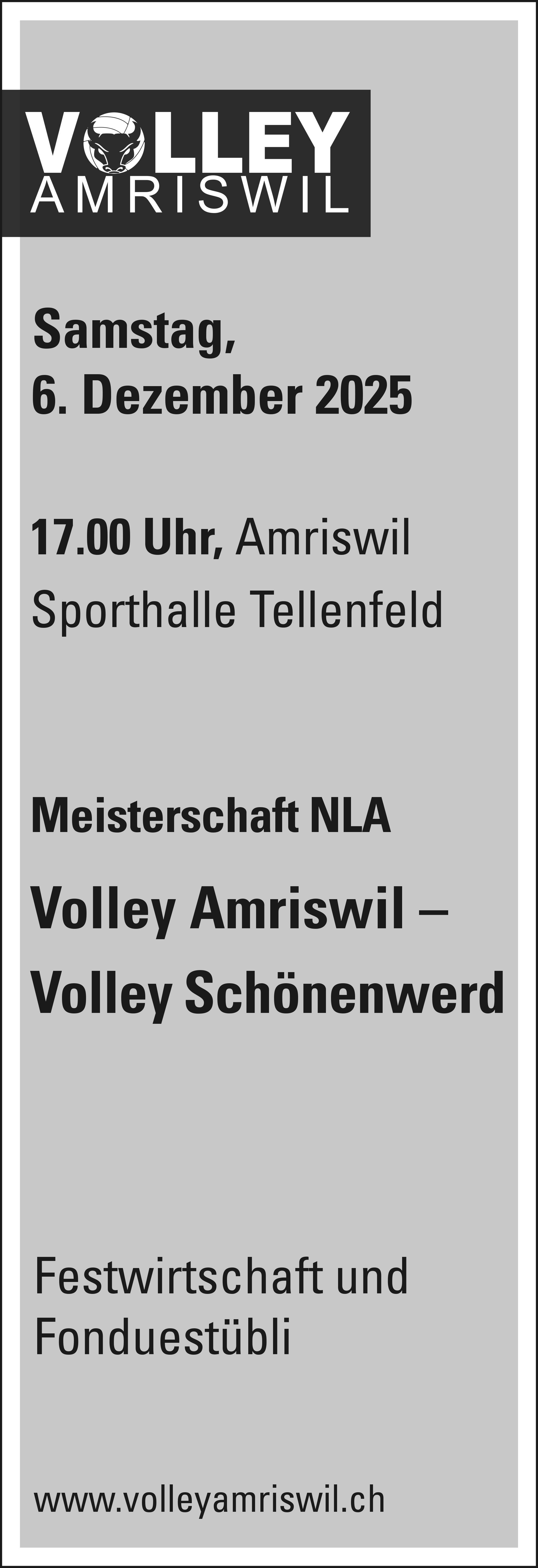 Meisterschaft NLA: Volley Amriswil – Volley Schönenwerd, 6. Dezember, Sporthalle Tellenfeld