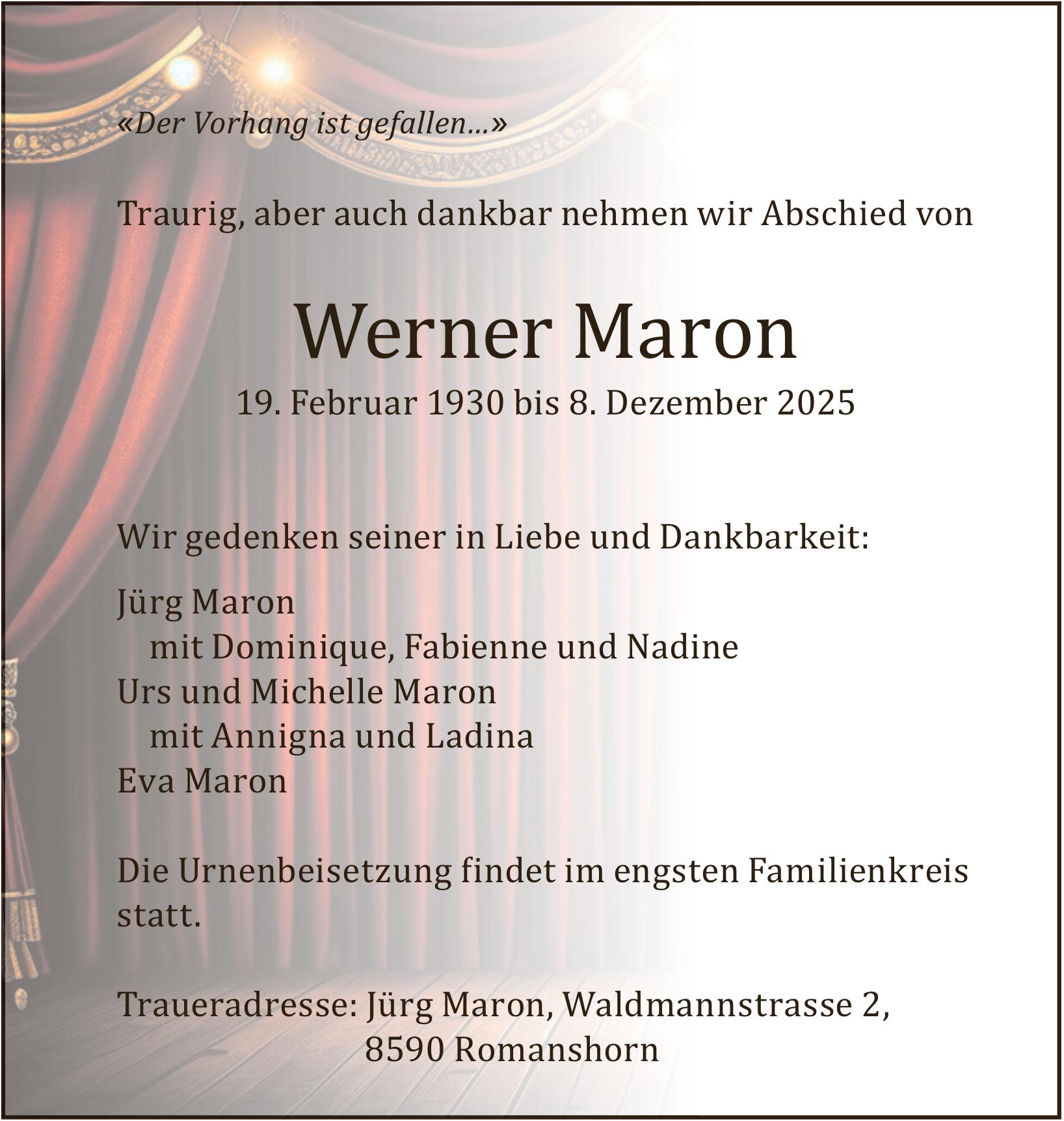 Werner Maron, Dezember 2025 / TA