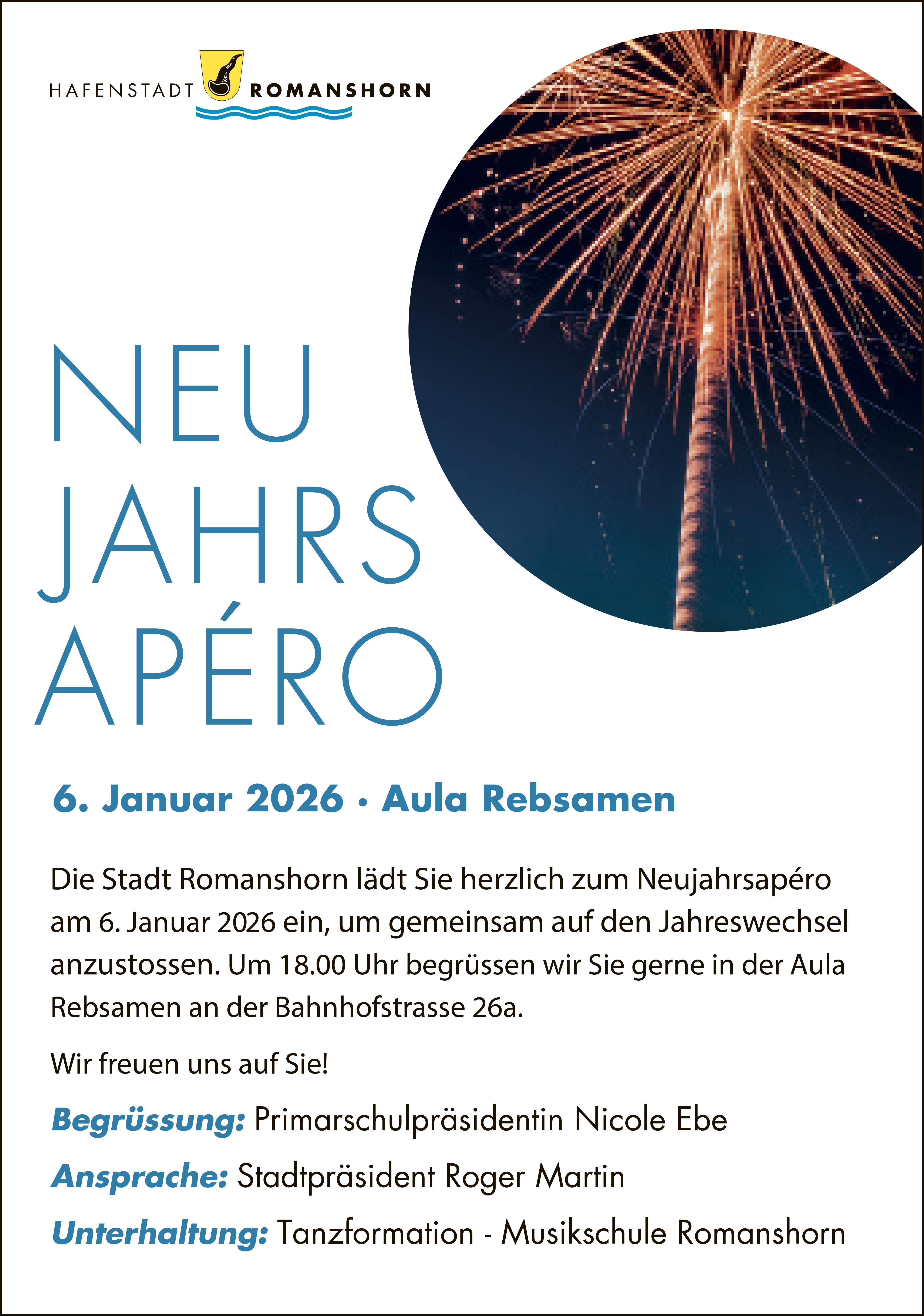 Neujahrs Apéro, 6. Januar, Aula Rebsamen, Romanshorn