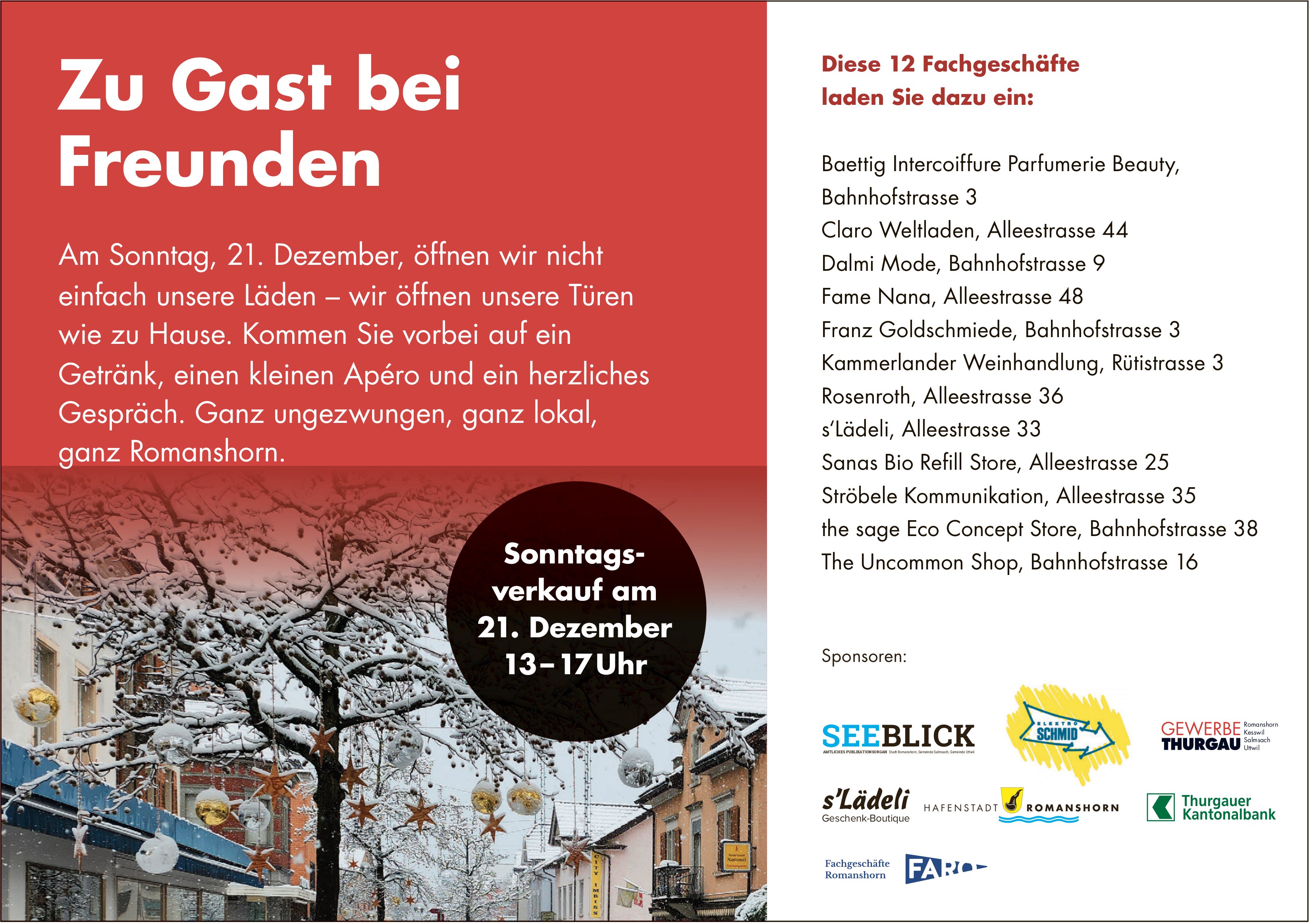 Sonntagsverkauf: Zu Gast bei Freunden, 21. Dezember, Romanshorn