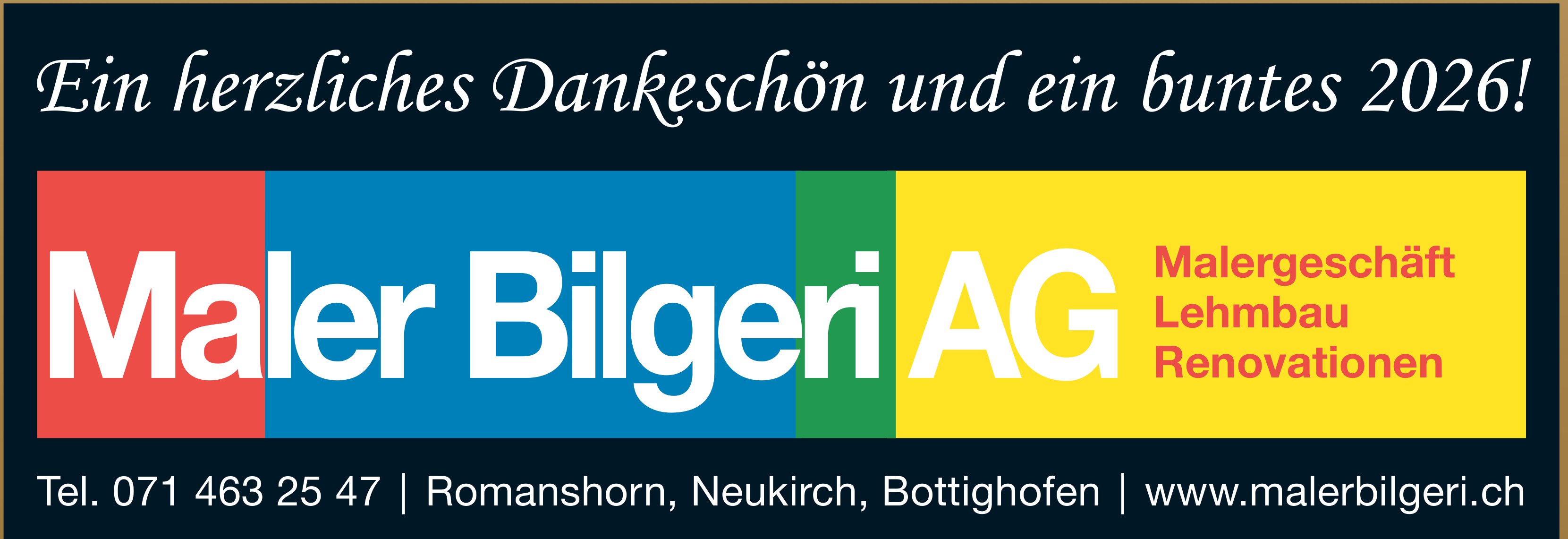 Maler Bilgeri AG, Romanshorn - Ein herzliches Dankeschön und ein buntes 2026!