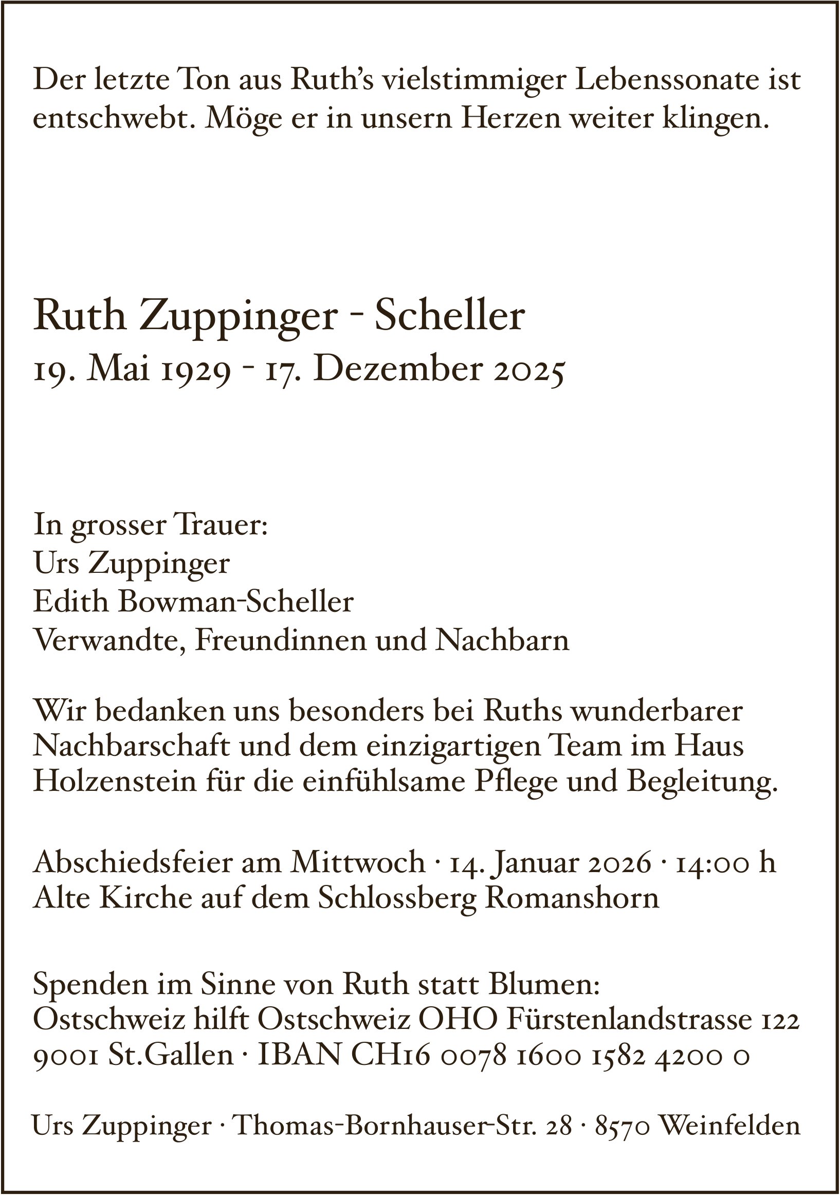 Scheller Ruth Zuppinger, Dezember 2025 / TA