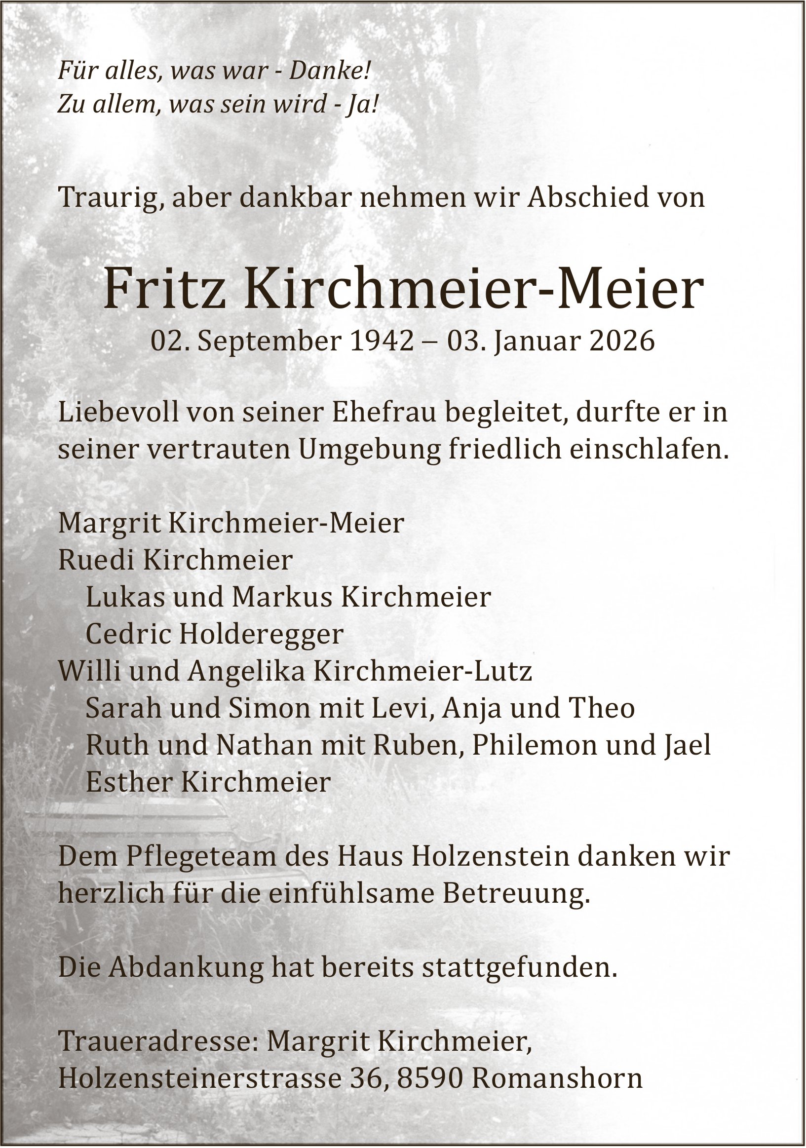 Kirchmeier-Meier Fritz, Januar 2026 / TA
