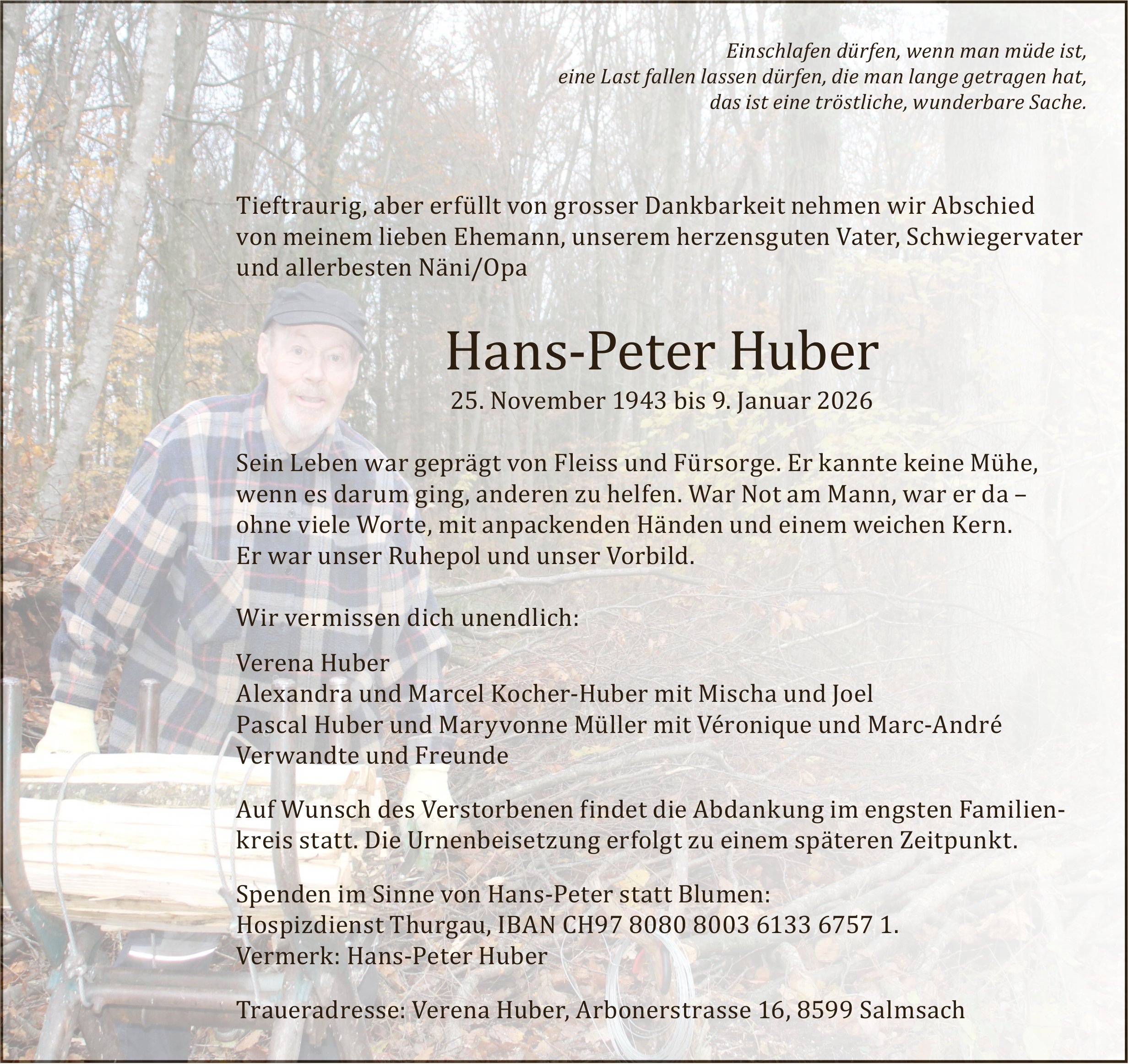 Huber Hans-Peter, Januar 2026 / TA