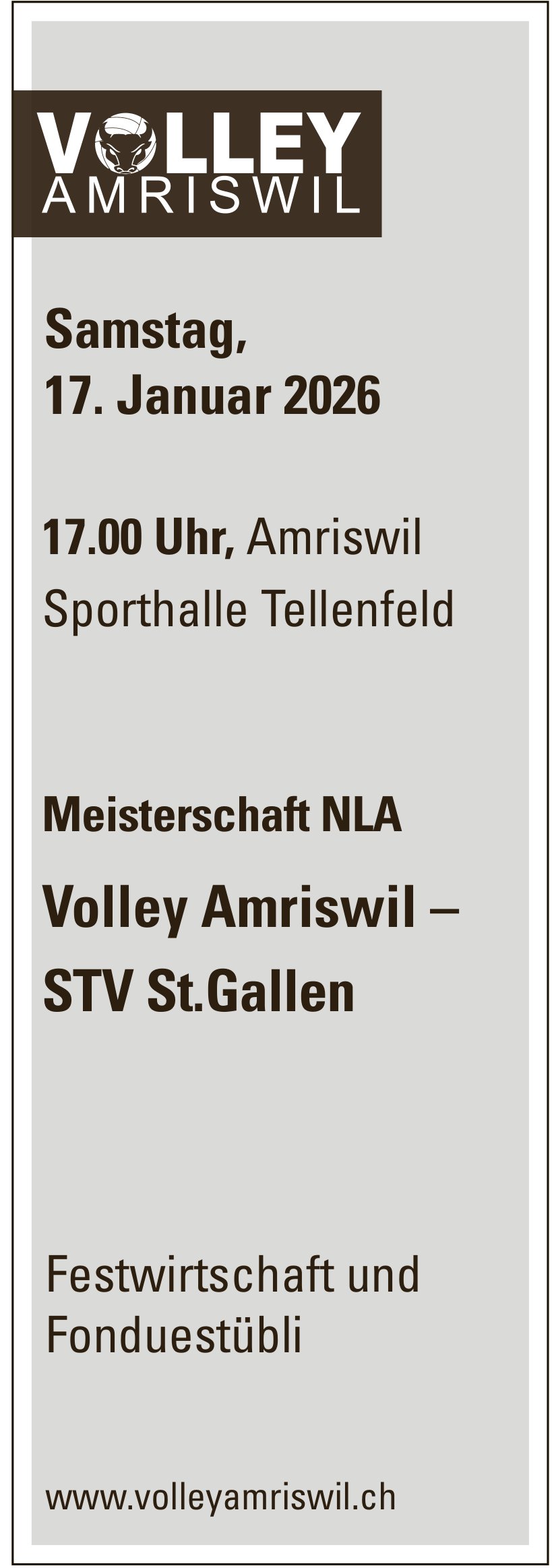 Meisterschaft NLA: Volley Amriswil – STV St.Gallen, 17. Januar, Sporthalle Tellenfeld