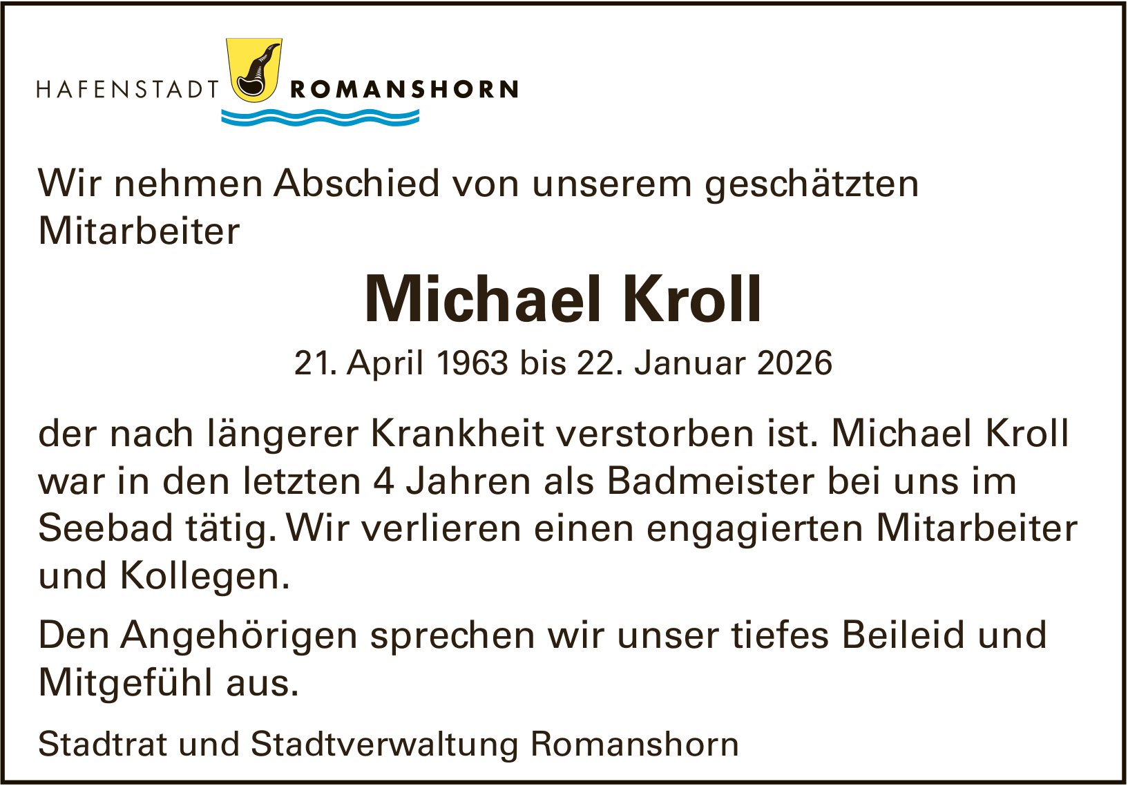 Kroll Michael, Januar 2026 / TA