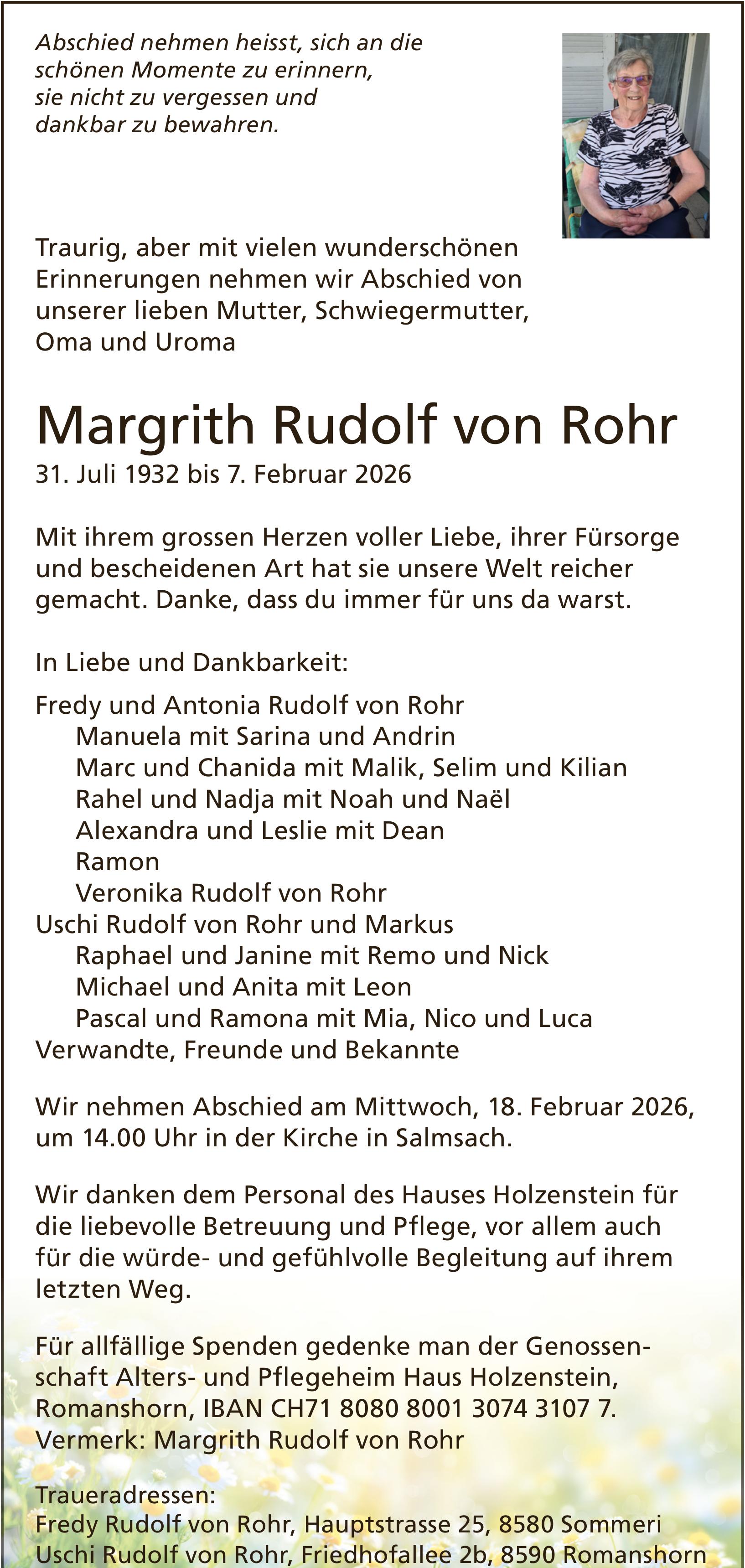 Margrith Rudolf von Rohr, Februar 2026 / TA