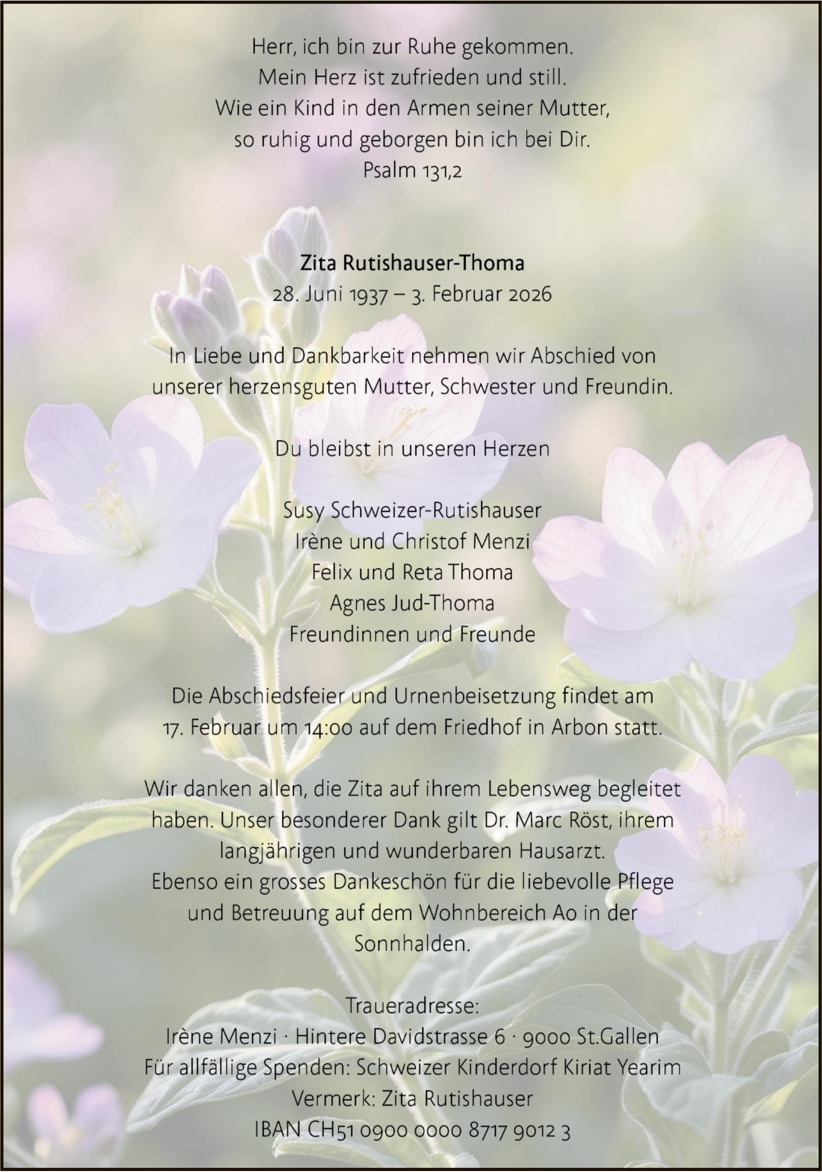 Zita Rutishauser-Thoma, Februar 2026 / TA