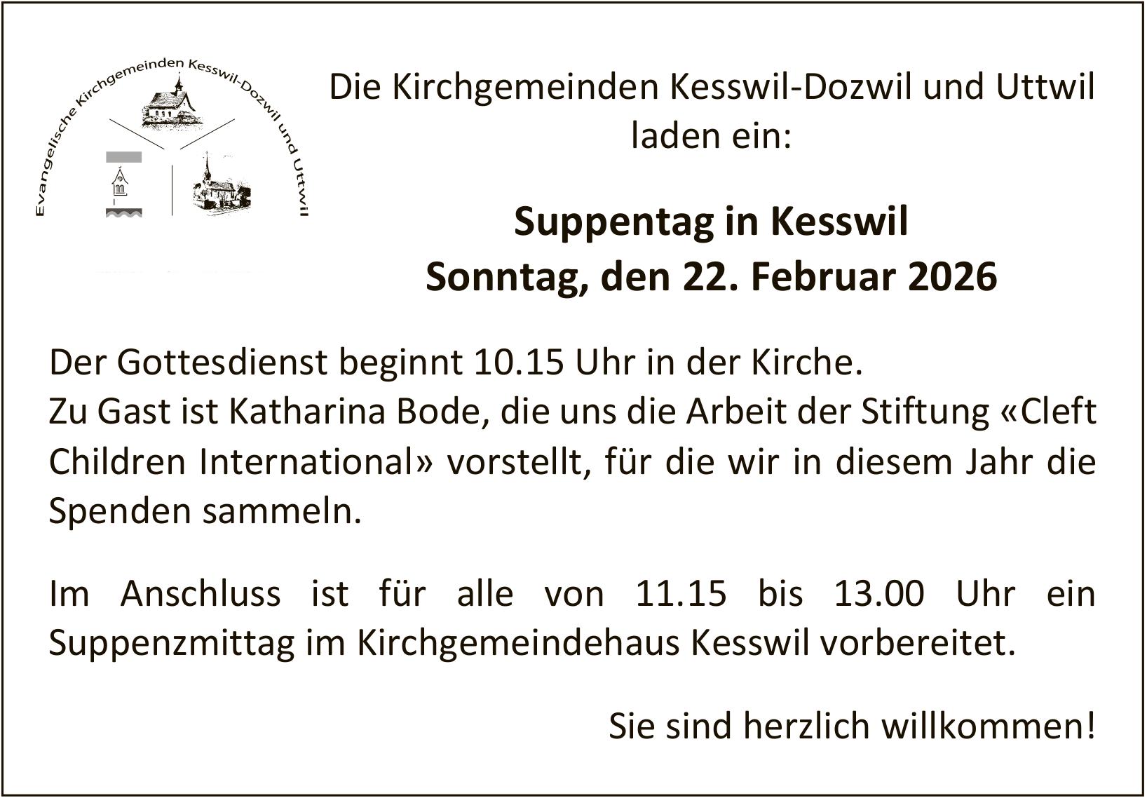 Suppentag in Kesswil, 22. Februar, Kirchgemeindehaus Kesswil