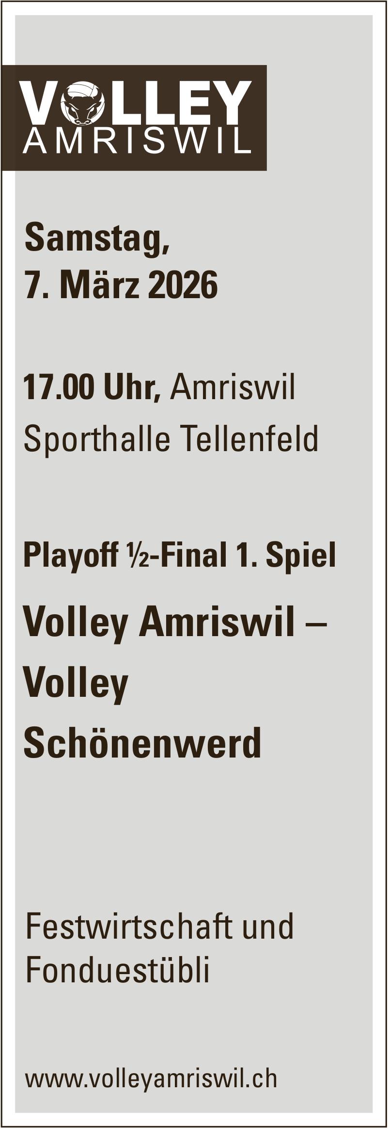 Playoff ½-Final 1. Spiel: Volley Amriswil – Volley Schönenwerd, 7. März, Sporthalle Tellenfeld