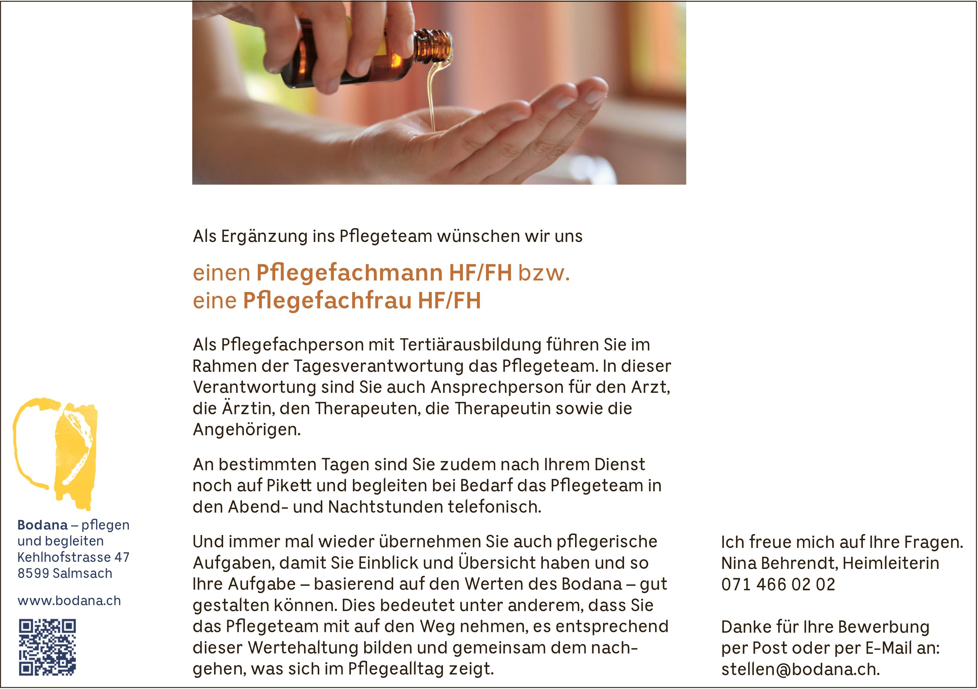 Bodana, Salmsach - Pflegefachmann HF/FH bzw. eine Pflegefachfrau HF/FH
