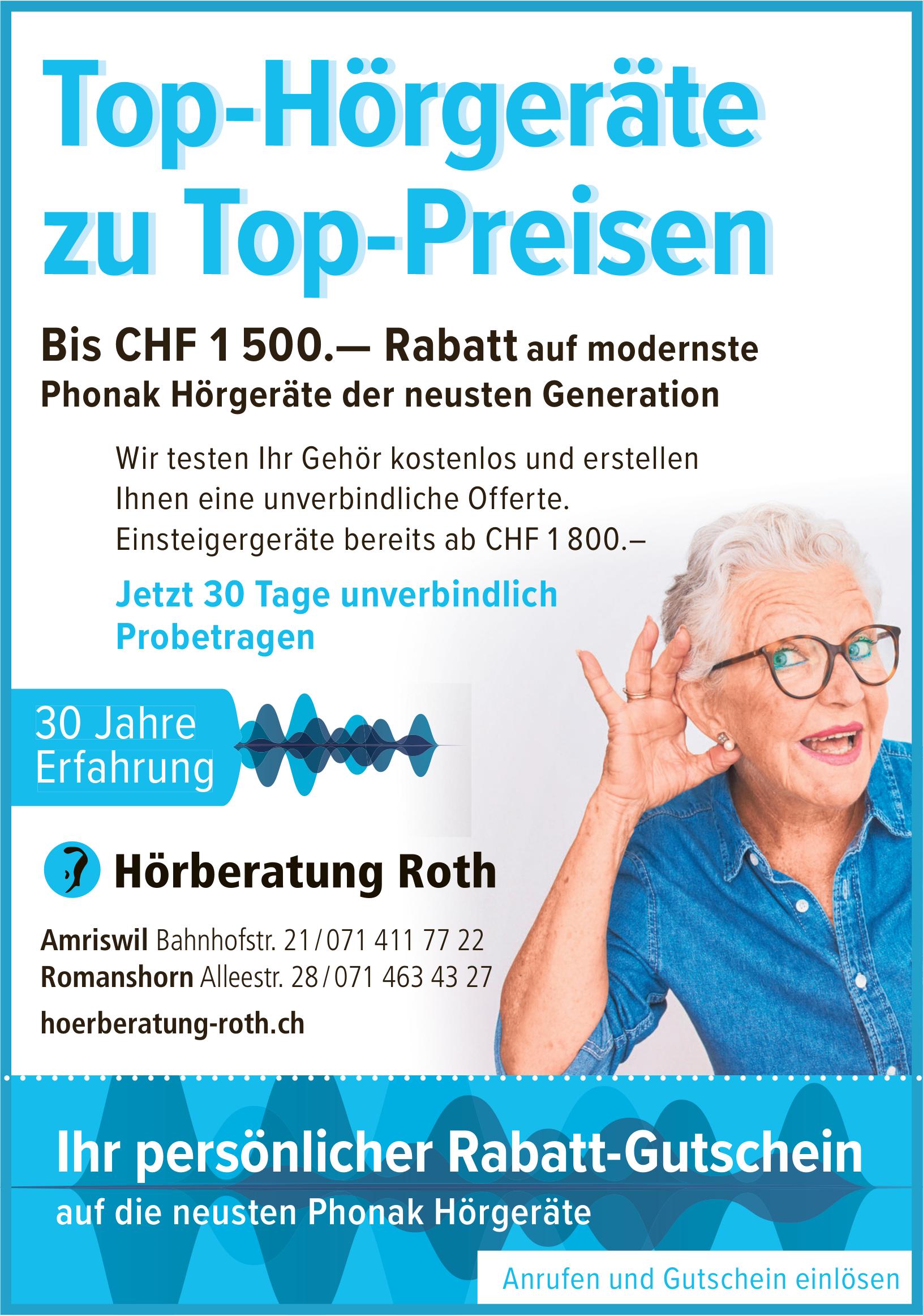 Hörberatung Roth, Amriswil - Top-Hörgeräte zu Top-Preisen