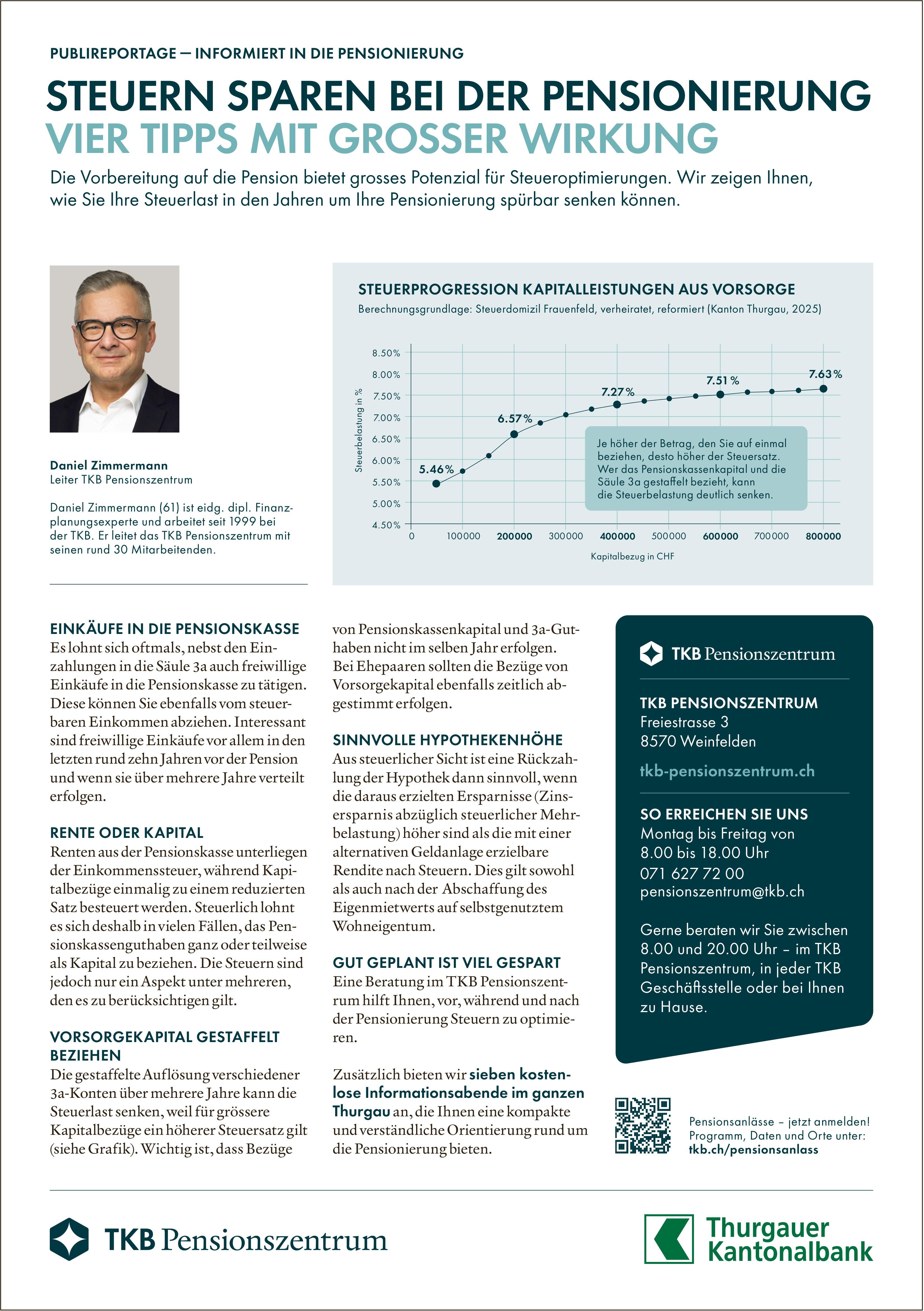 TKB Pensionszentrum, Weinfelden - STEUERN SPAREN BEI DER PENSIONIERUNG