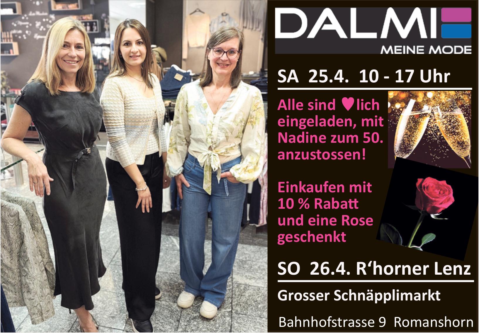 Alle sind ♥lich eingeladen, mit Nadine zum 50. anzustossen!, 25. April, DALMI MEINE MODE, Romanshorn