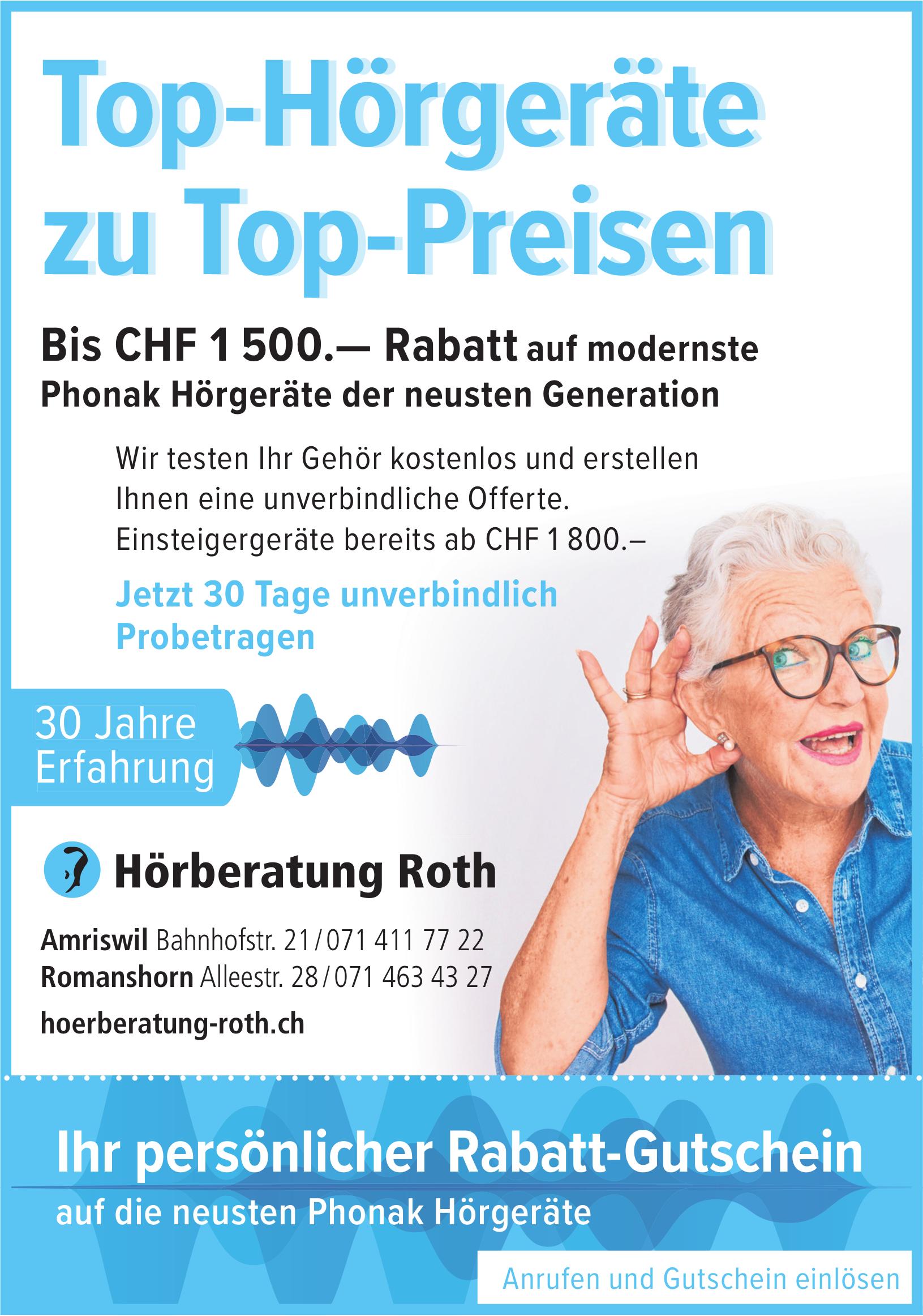Hörberatung Roth, Amriswil - Top-Hörgeräte zu Top-Preisen