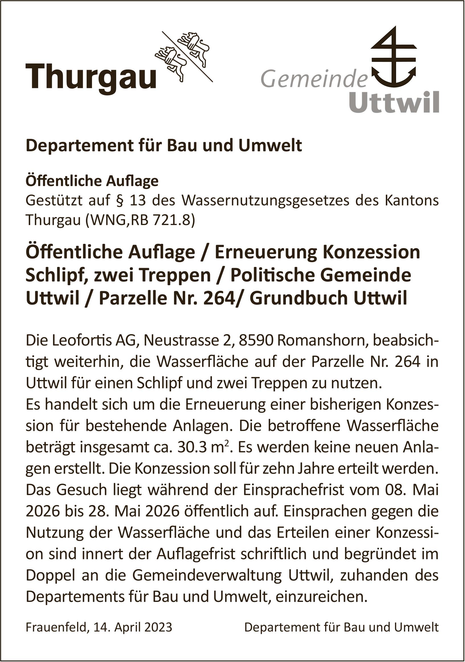 Baugesuche, Departement für Bau und Umwelt, Öffentliche Auflage