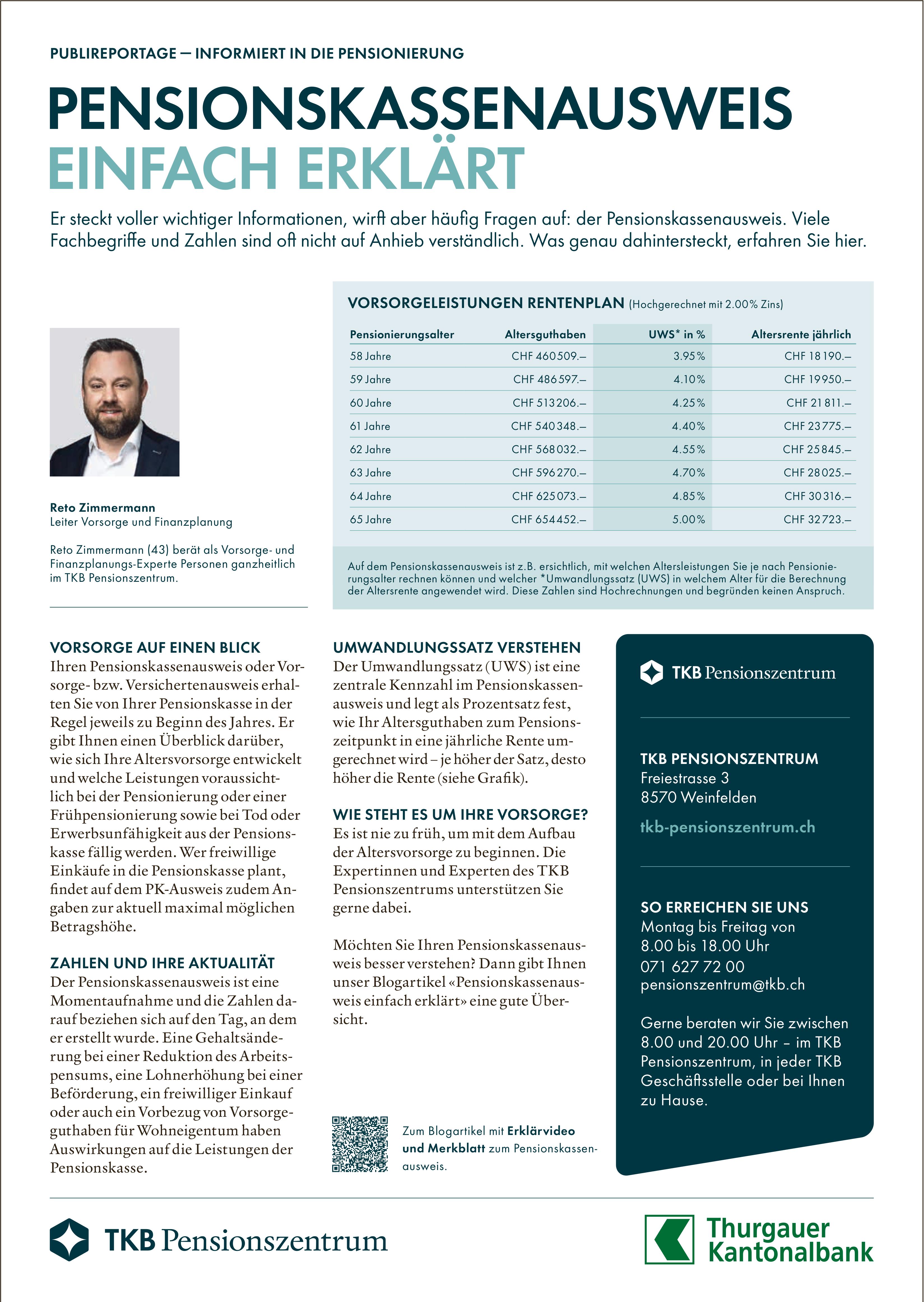 TKB Pensionszentrum, Weinfelden - Pensionskassenausweis einfach erklärt