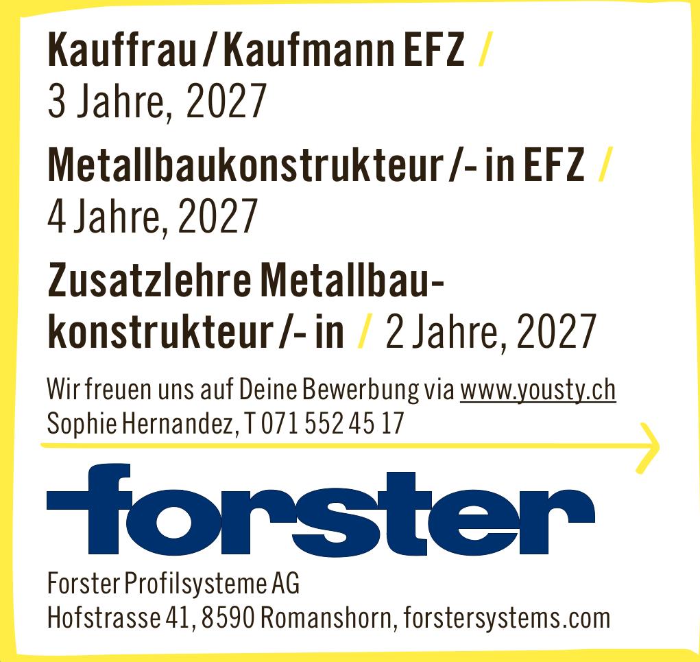 Forster Profilsysteme AG, Romanshorn - Kauffrau/Kaufmann EFZ