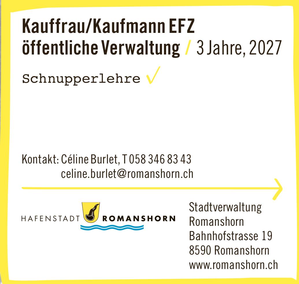 Stadtverwaltung Romanshorn, Kauffrau/Kaufmann EFZ