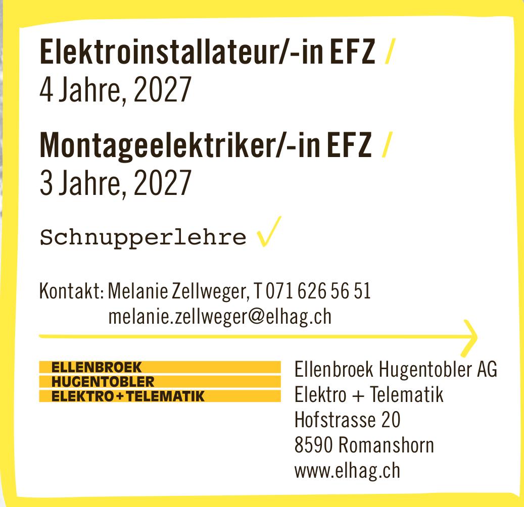 Ellenbroek Hugentobler AG, Romanshorn - Elektroinstallateur/-in EFZ