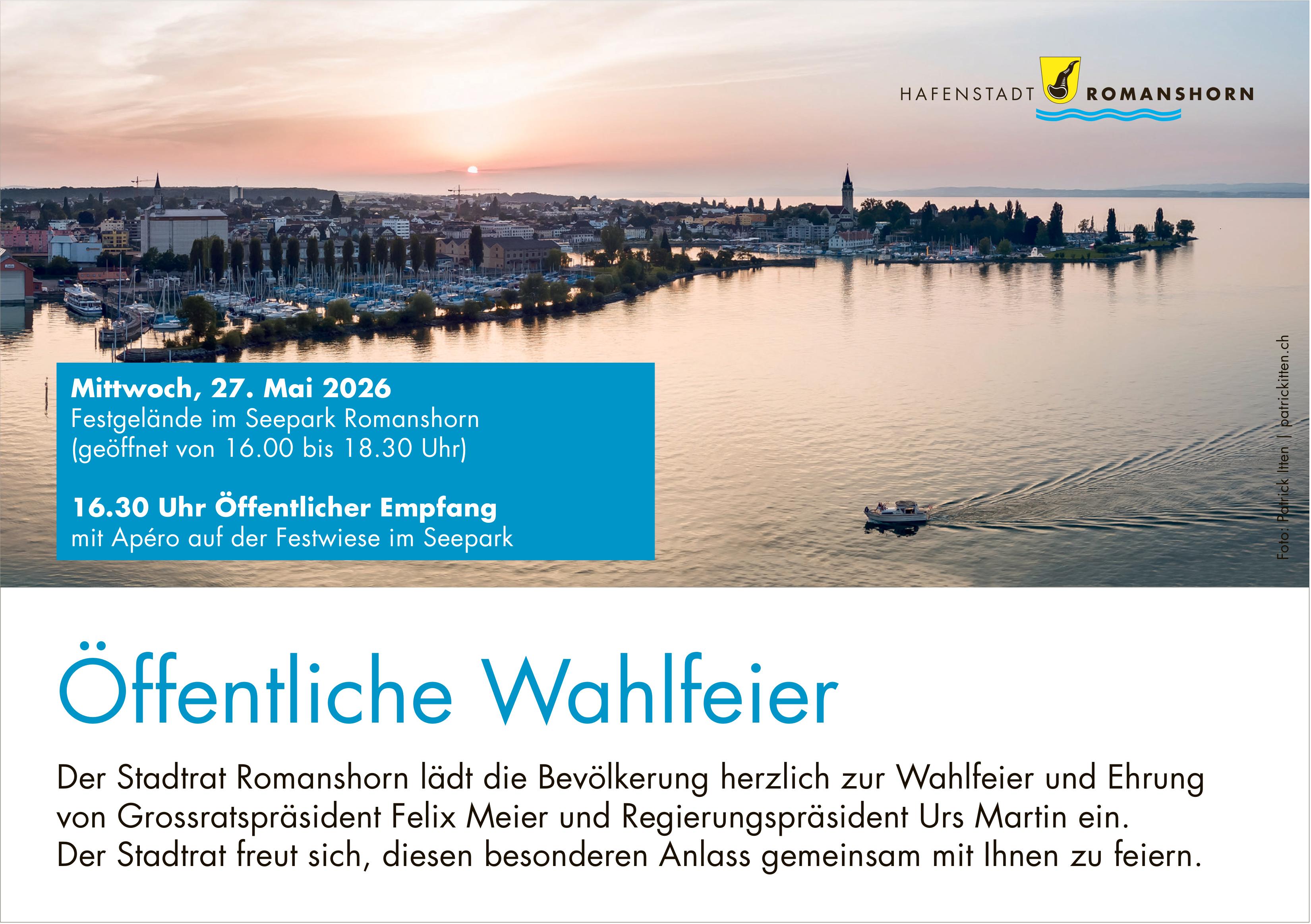 Öffentliche Wahlfeier, 27. Mai, Festgelände im Seepark Romanshorn