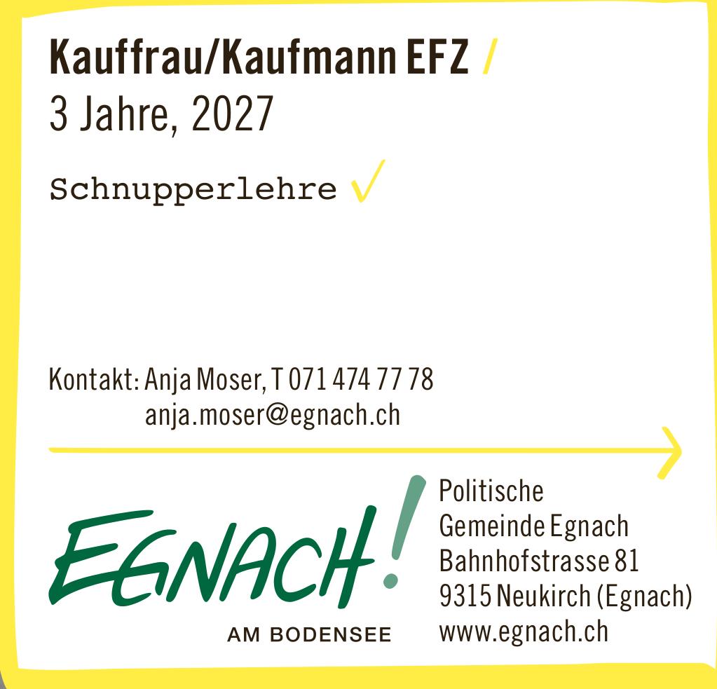 Politische Gemeinde Egnach, Neukirch (Egnach) - Kauffrau/Kaufmann EFZ