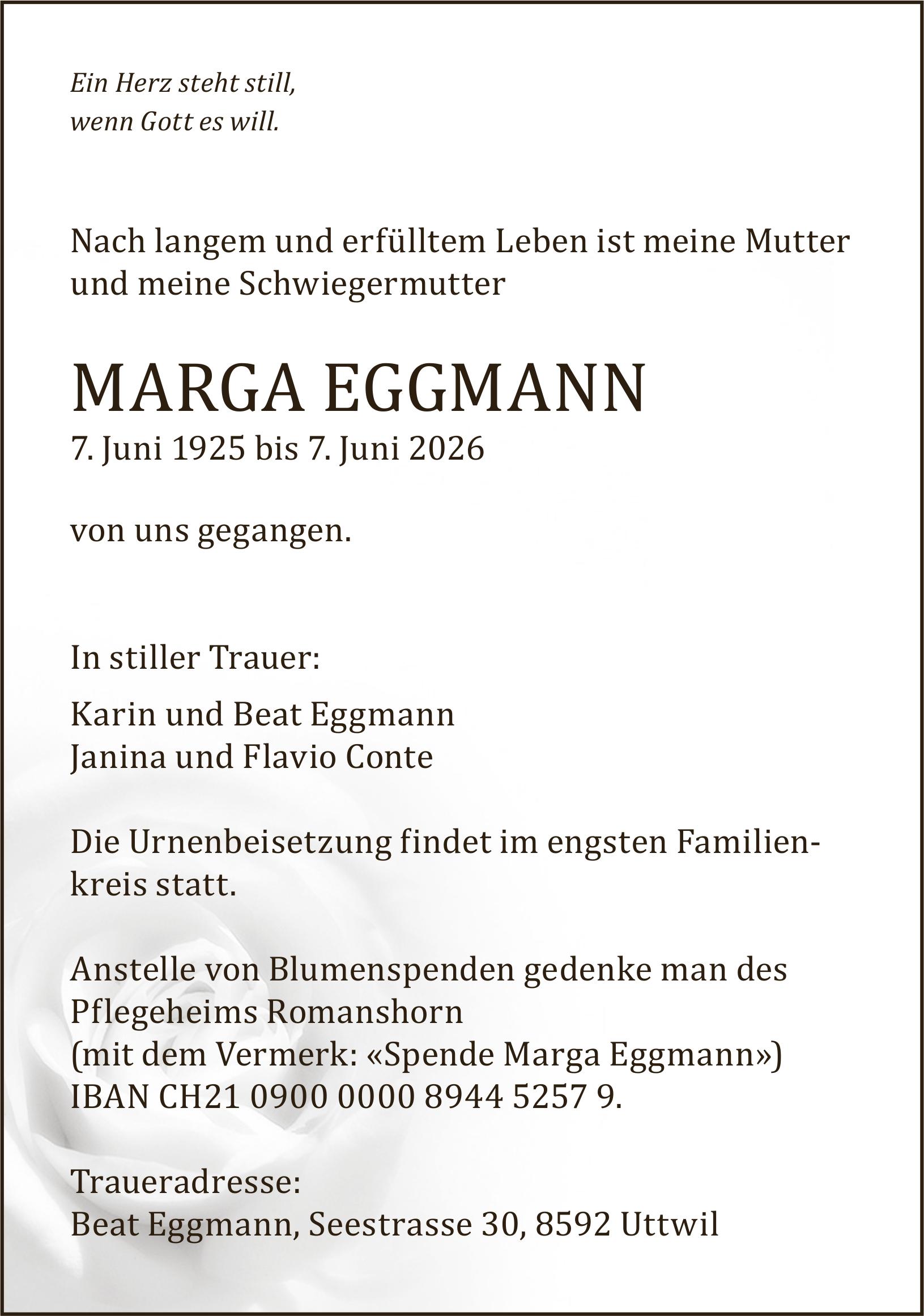 Eggmann Marga, Juni 2026 / TA