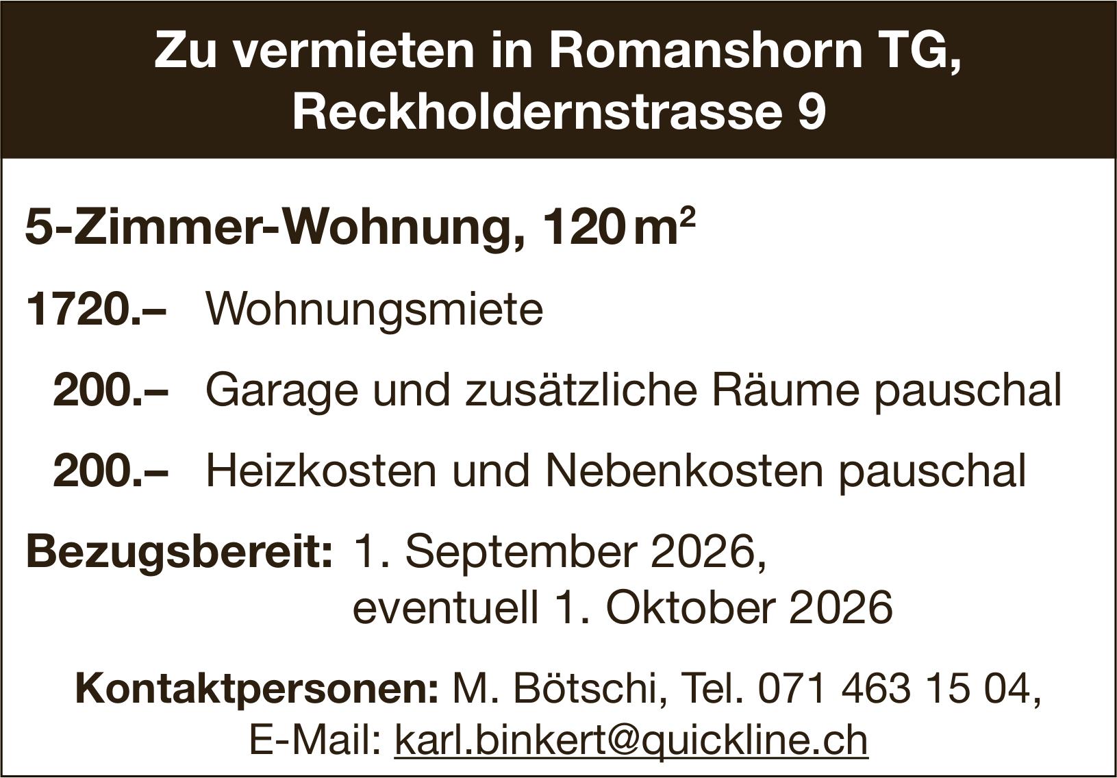 5-Zimmer-Wohnung, 120 m², Romanshorn, zu vermieten
