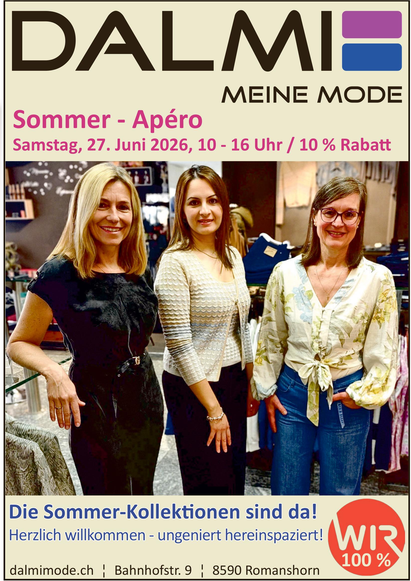 Sommer-Apéro bei Dalmi Mode: Stilsicher geniessen!, 27. Juni, Romanshorn