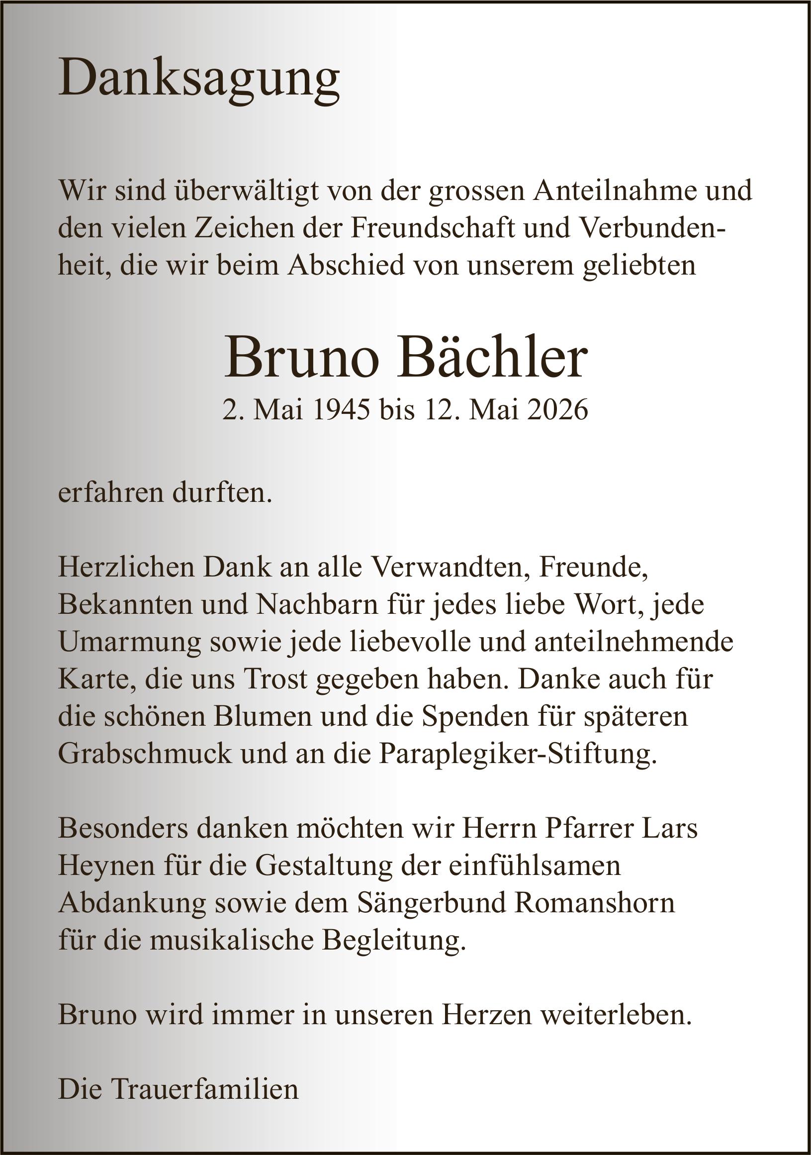 Bächler Bruno, im Juni 2026 / DS