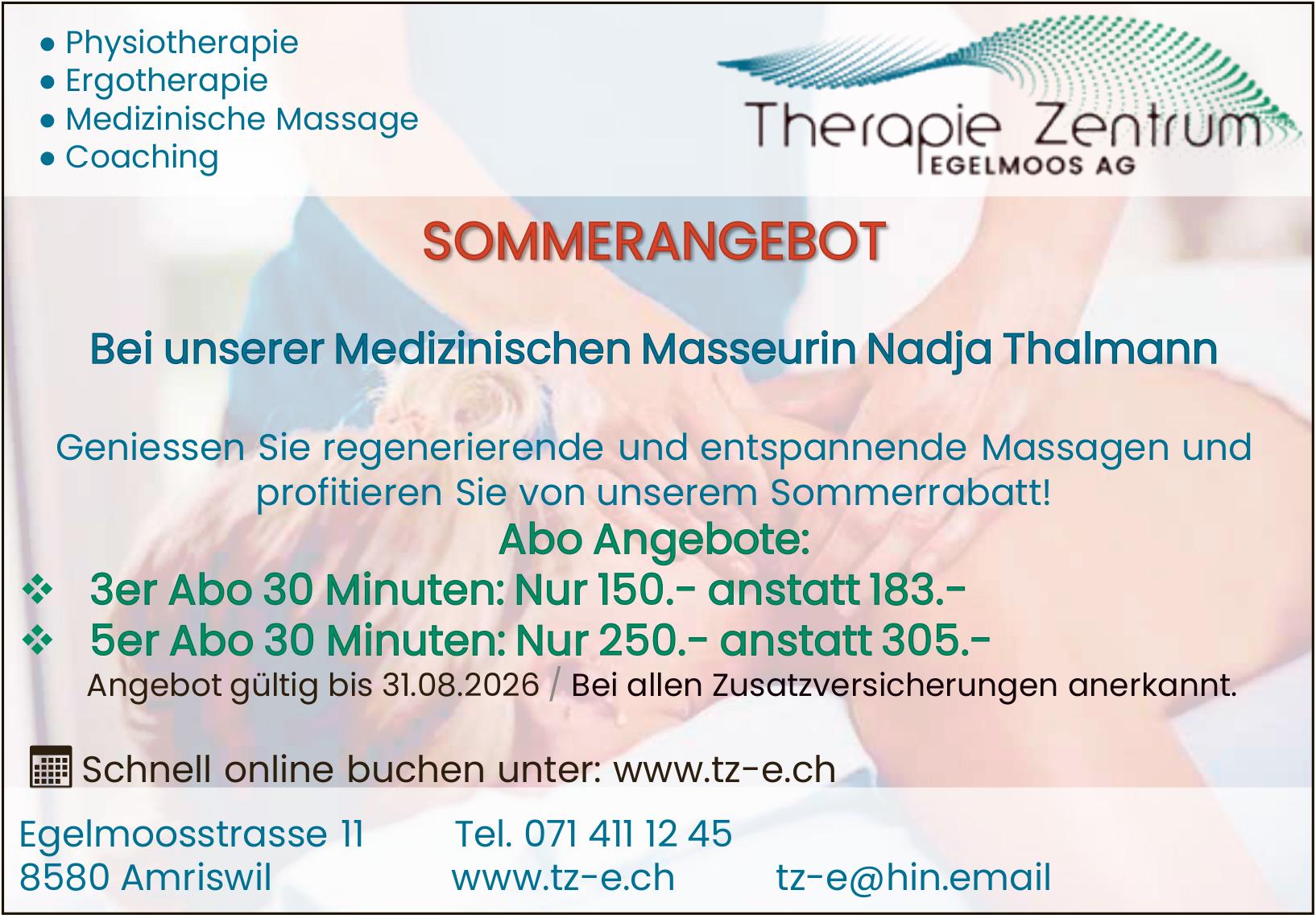 Therapie Zentrum Egelmoos AG, Amriswil - SOMMERANGEBOT