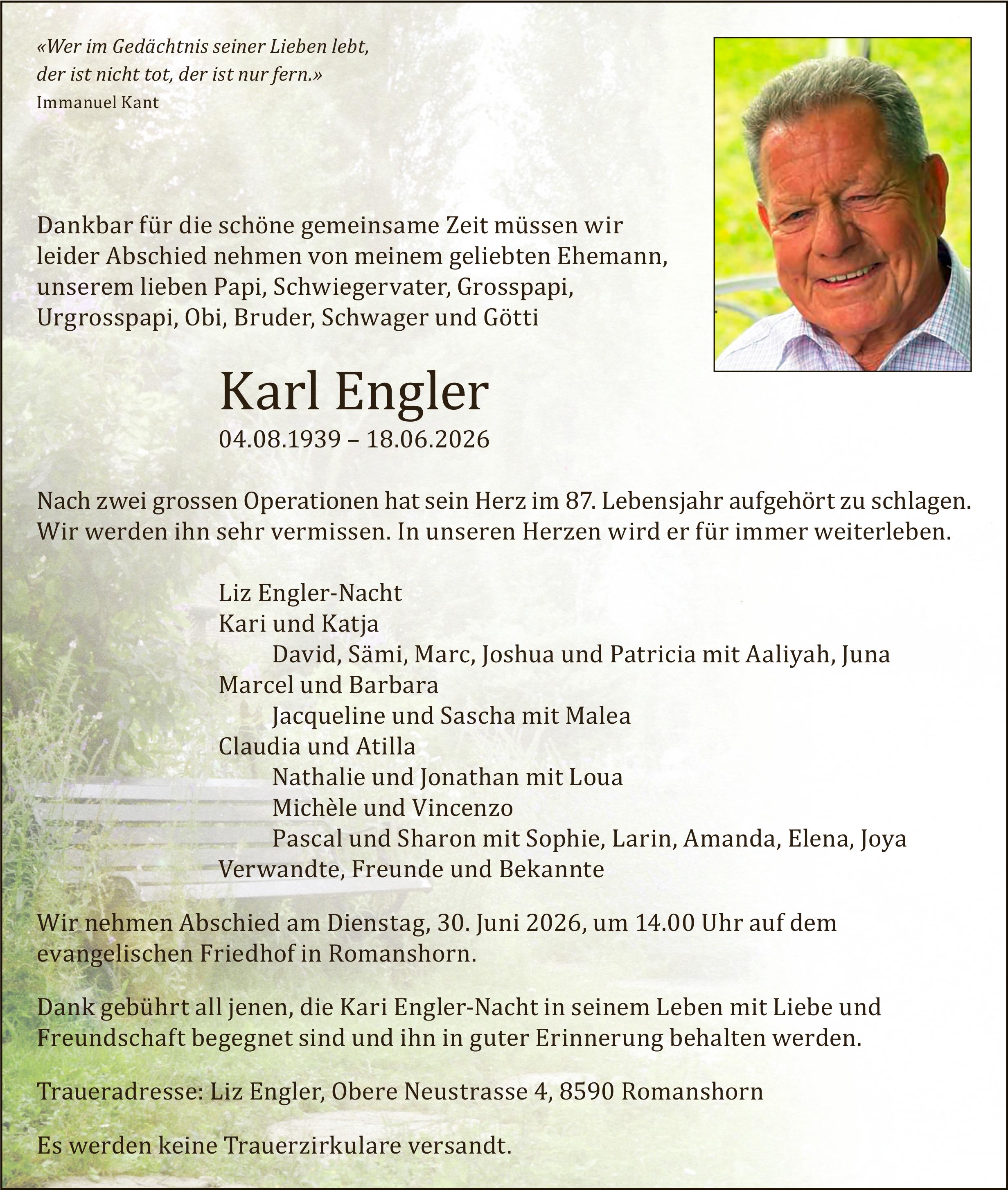 Engler Karl, Juni 2026 / TA
