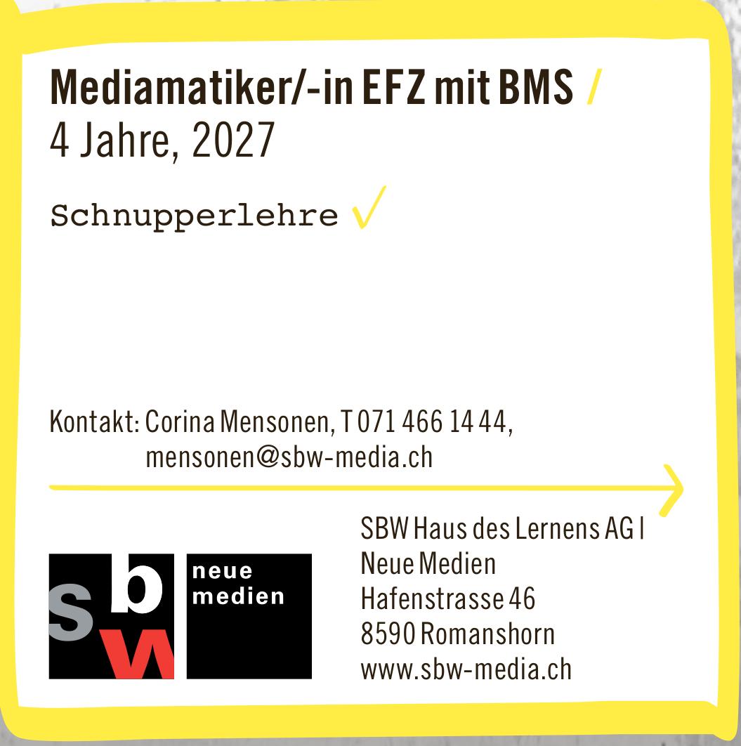 SBW Haus Lernens AG, Romanshorn - Mediamatiker/-in EFZ mit BMS / 4 Jahre, 2027