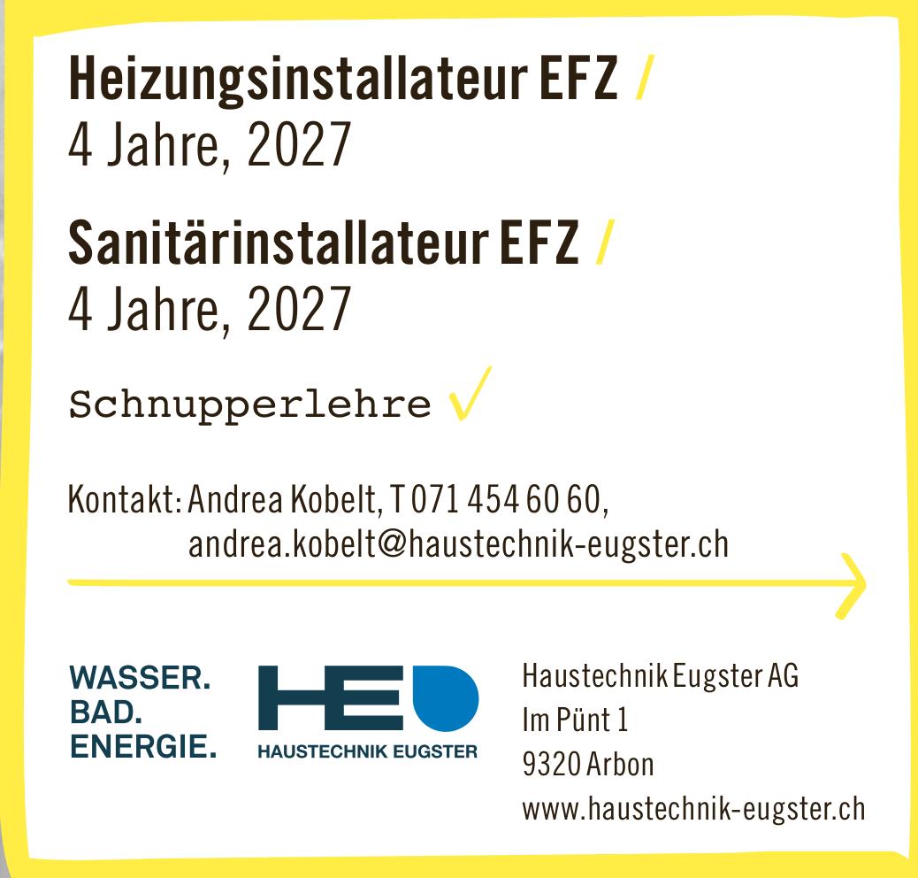 Haustechnik Eugster AG, Arbon - Heizungsinstallateur EFZ / Sanitärinstallateur EFZ