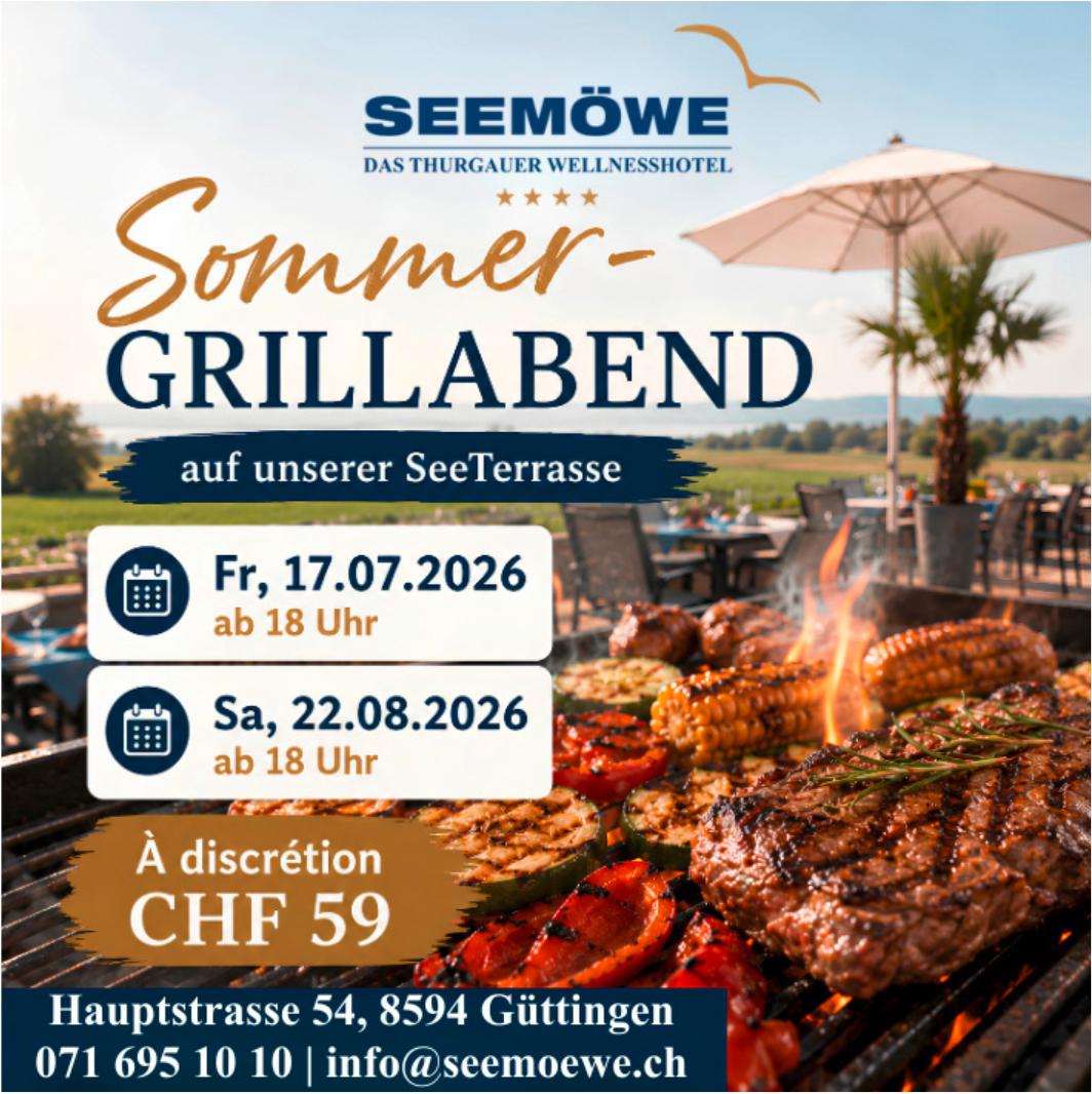 Sommer-Grillabend, 17. Juli – 22. August, auf unserer SeeTerrasse, Güttingen