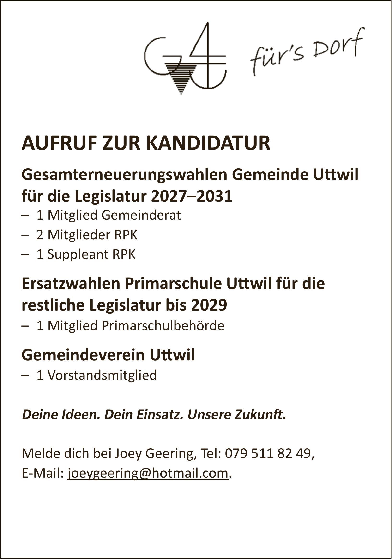 Gemeindeverein Uttwil, Aufruf zur Kandidatur
