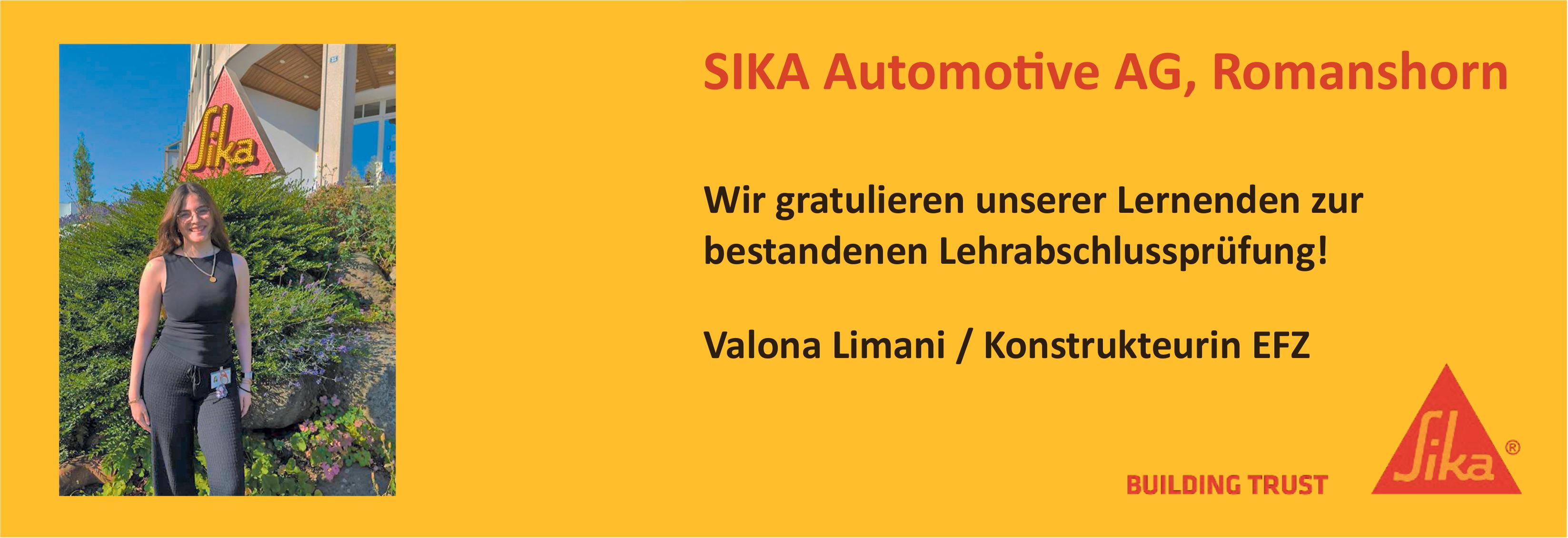SIKA Automotive AG, Romanshorn, Wir gratulieren unserer Lernenden zur bestandenen Lehrabschlussprüfung!