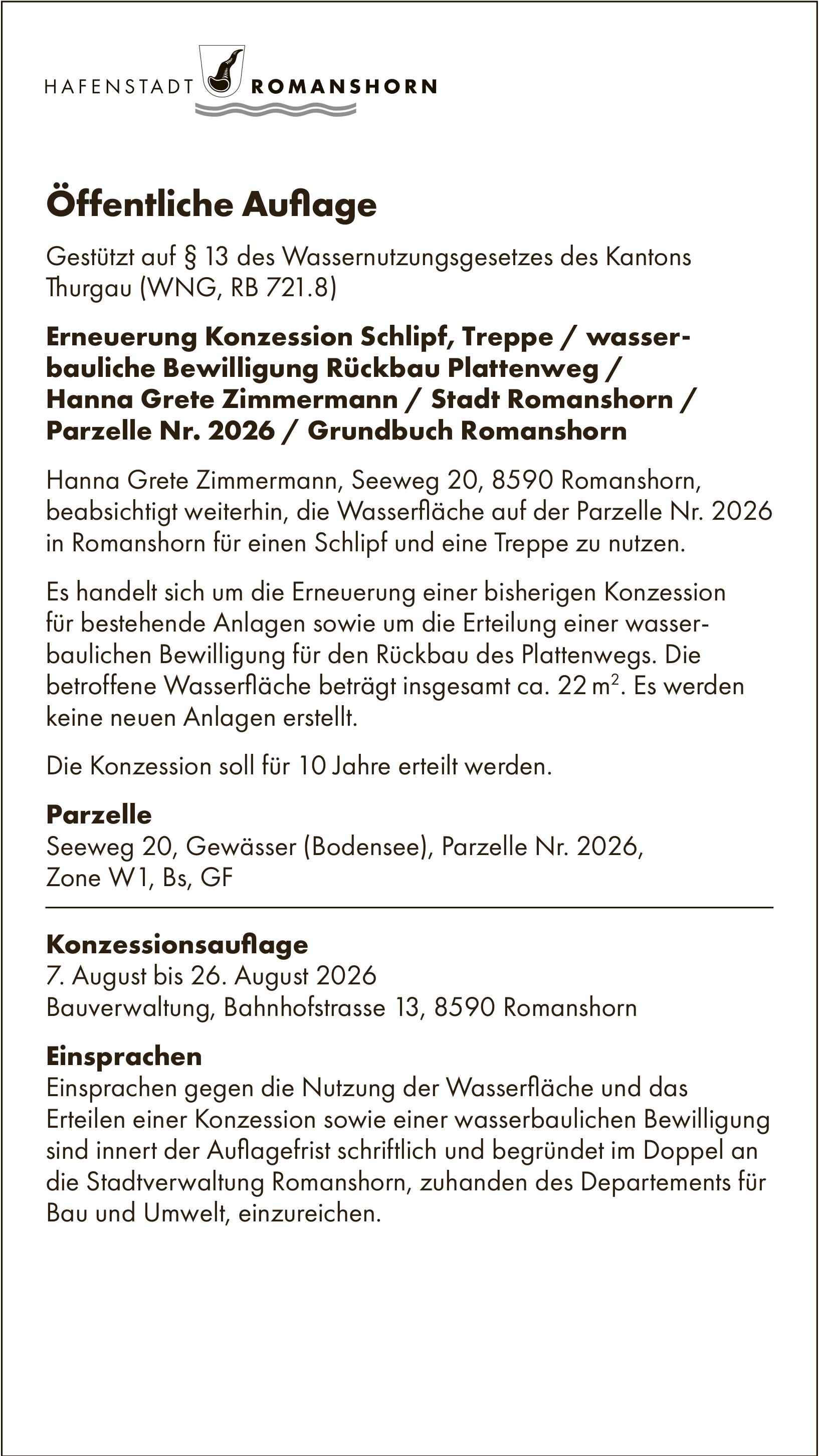 Sonstiges, Hafenstadt Romanshorn, Öffentliche Auflage