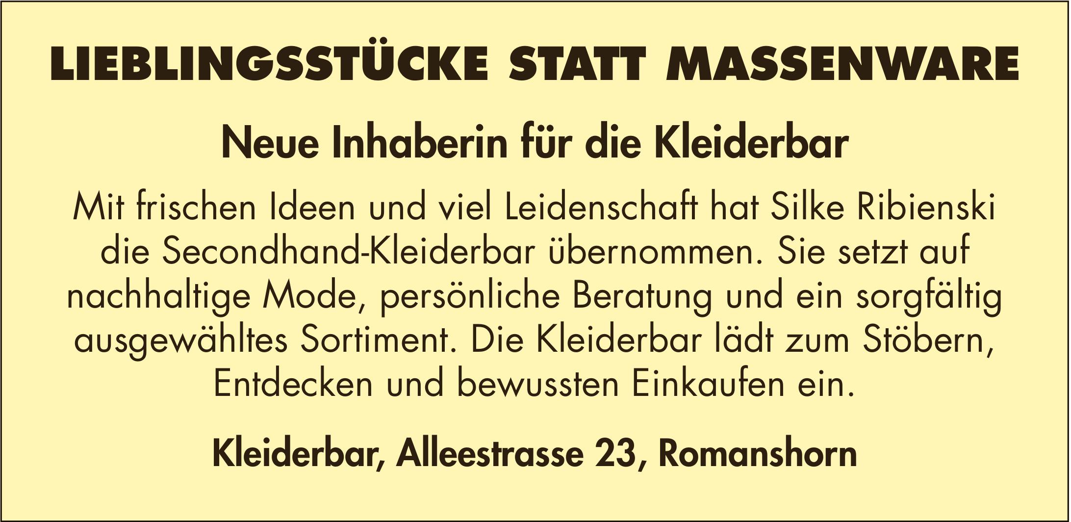 Kleiderbar, Romanshorn - LIEBLINGSSTÜCKE STATT MASSENWARE: Neue Inhaberin für die Kleiderbar