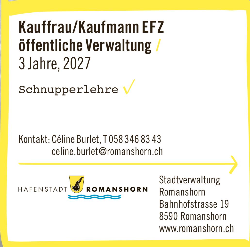 Stadtverwaltung Romanshorn, Kauffrau/Kaufmann EFZ öffentliche Verwaltung