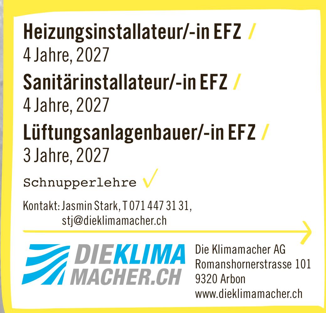 Die Klimamacher AG, Arbon - Heizungsinstallateur/-in EFZ